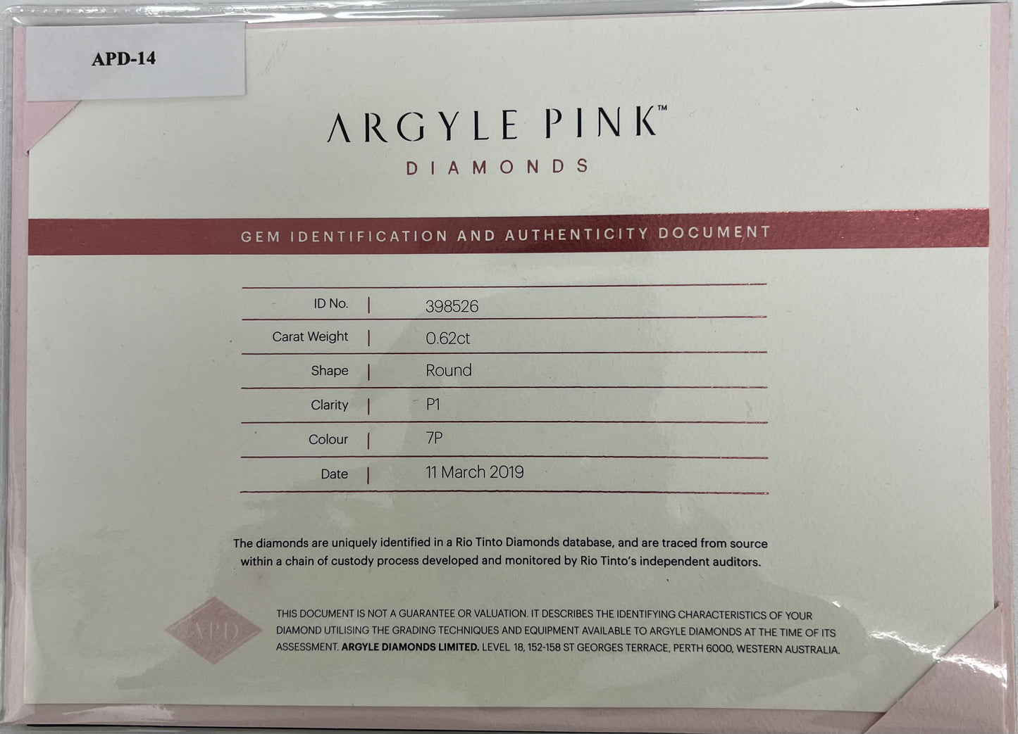 Argyle RB 0.62ct 7P P1 Certified Loose Pink Diamond From WA