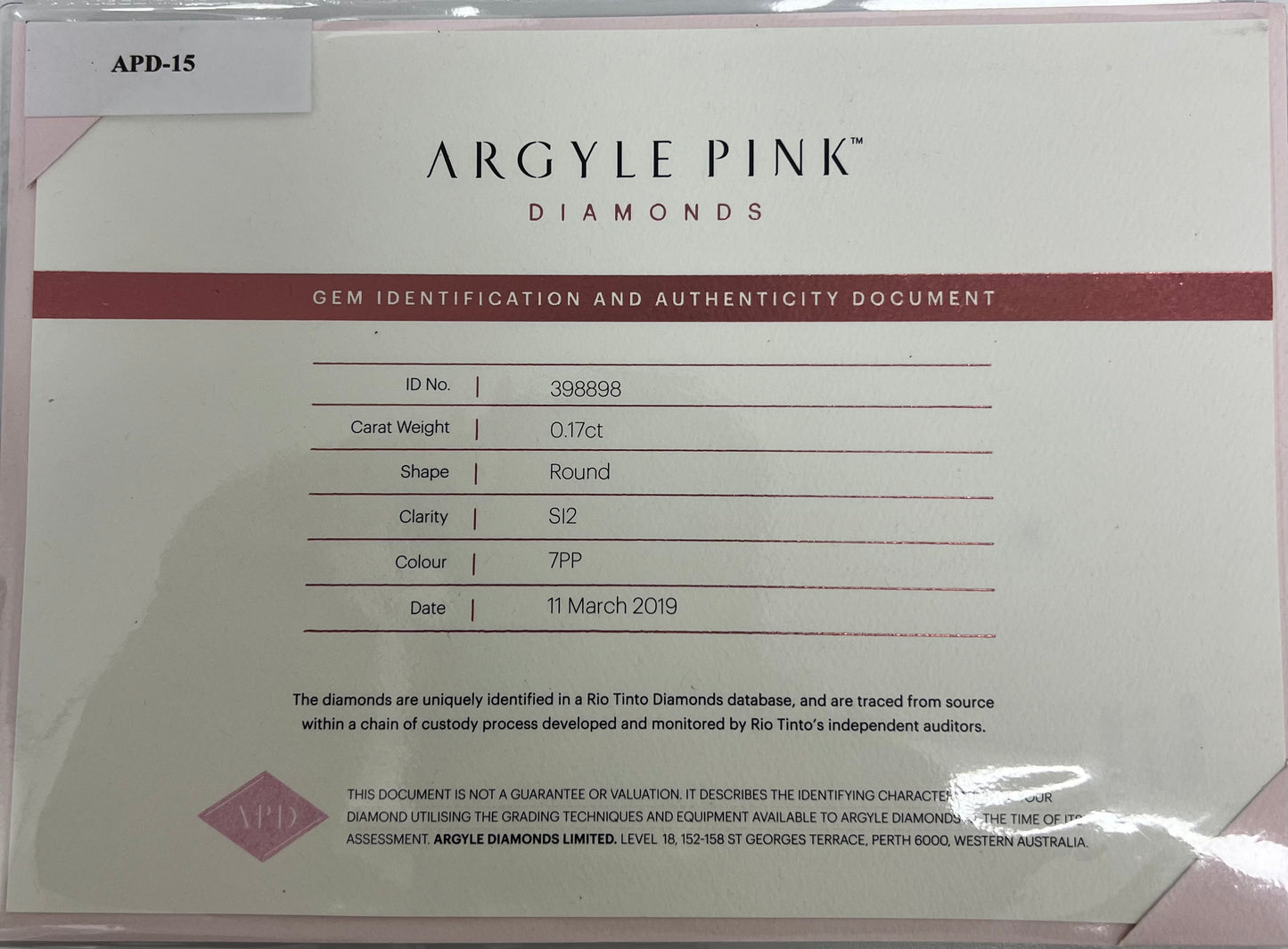 Argyle RB 0.17ct 7PP SI2 Certified Loose Pink Diamond From WA