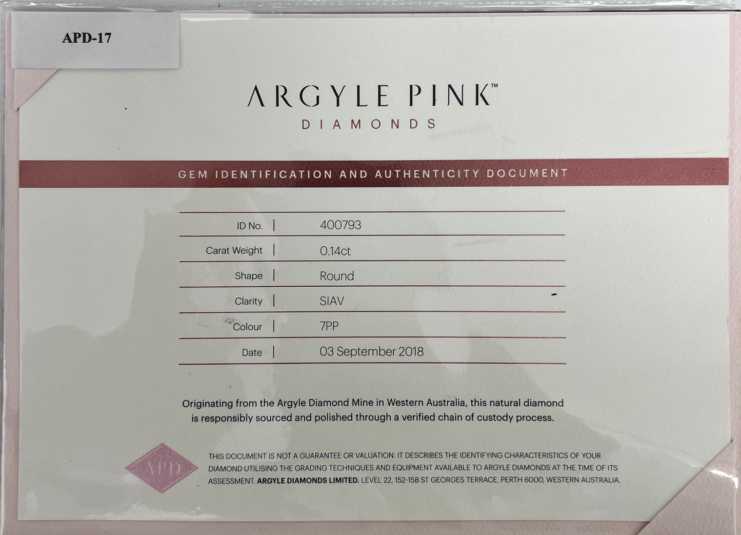 Argyle 7PP RB 0.14ct SIAV Certified Loose Pink Diamond From WA