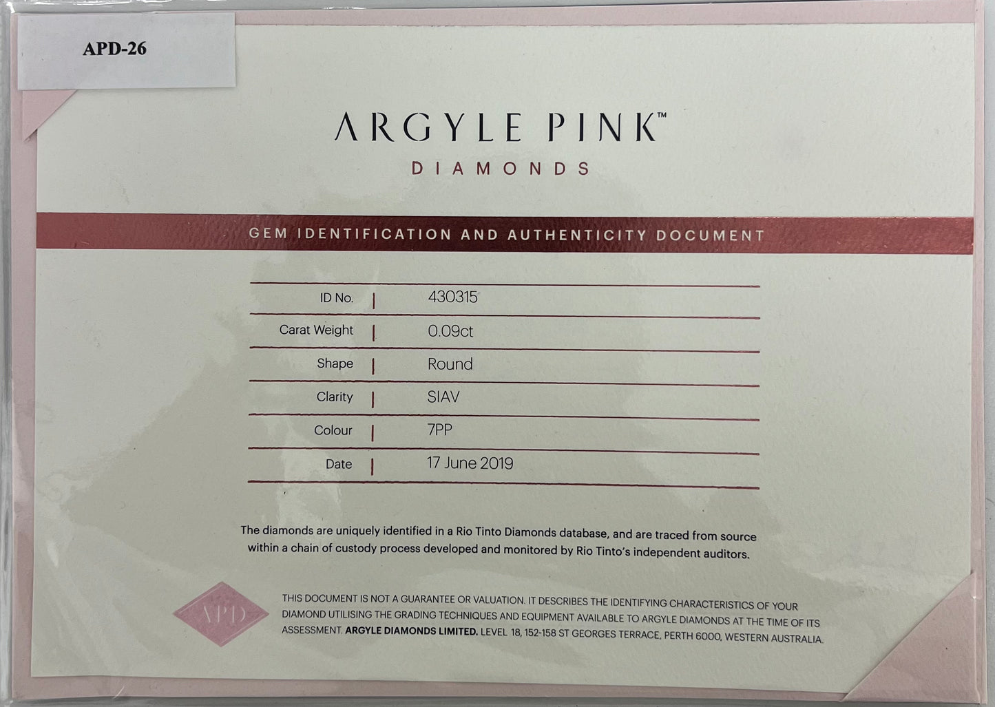Argyle RB 0.09ct 7PP SIAV Certified Loose Pink Diamond From WA