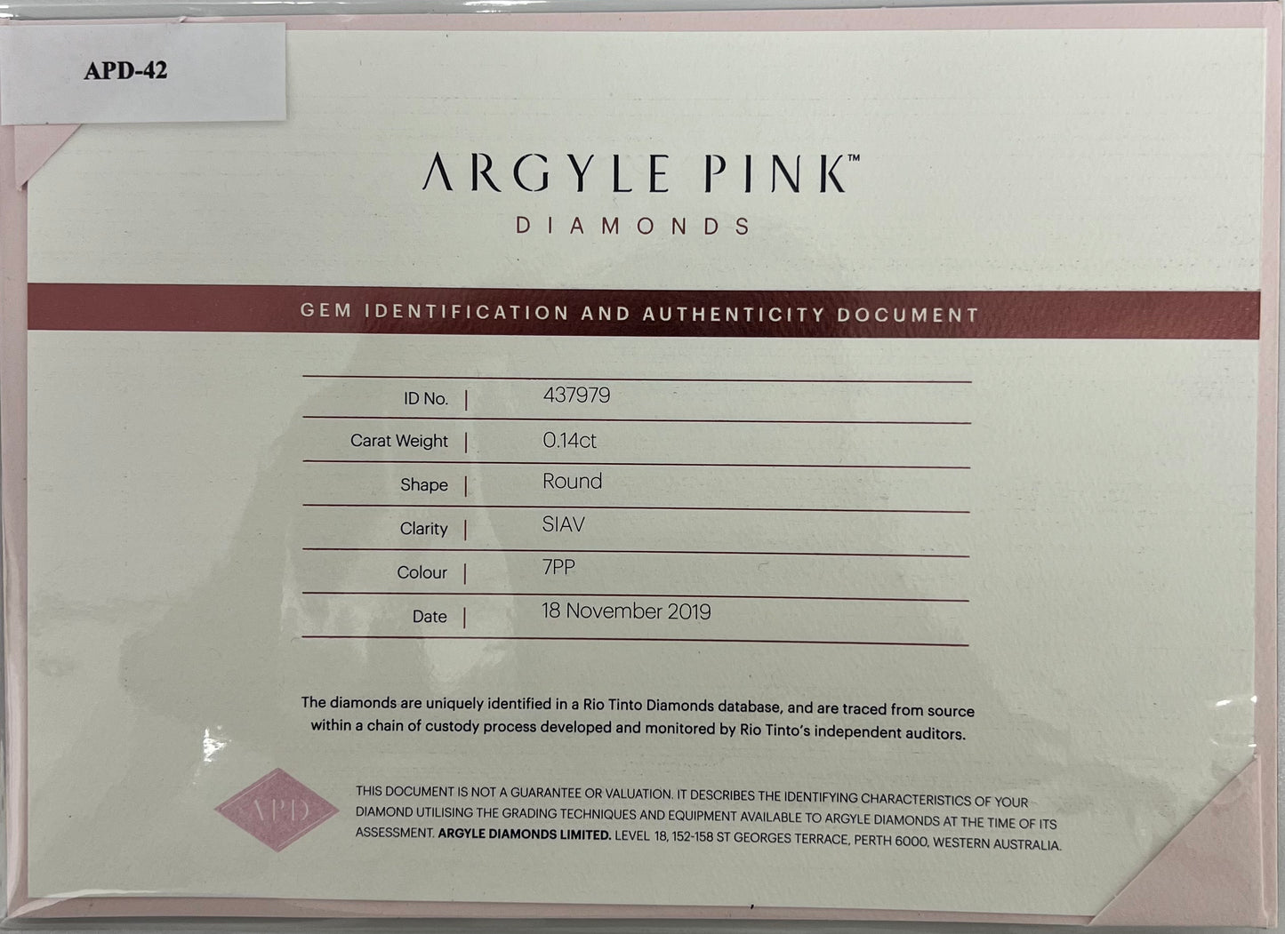 Argyle RB 0.27ct 7PR SI2 Certified Loose Pink Diamond From WA