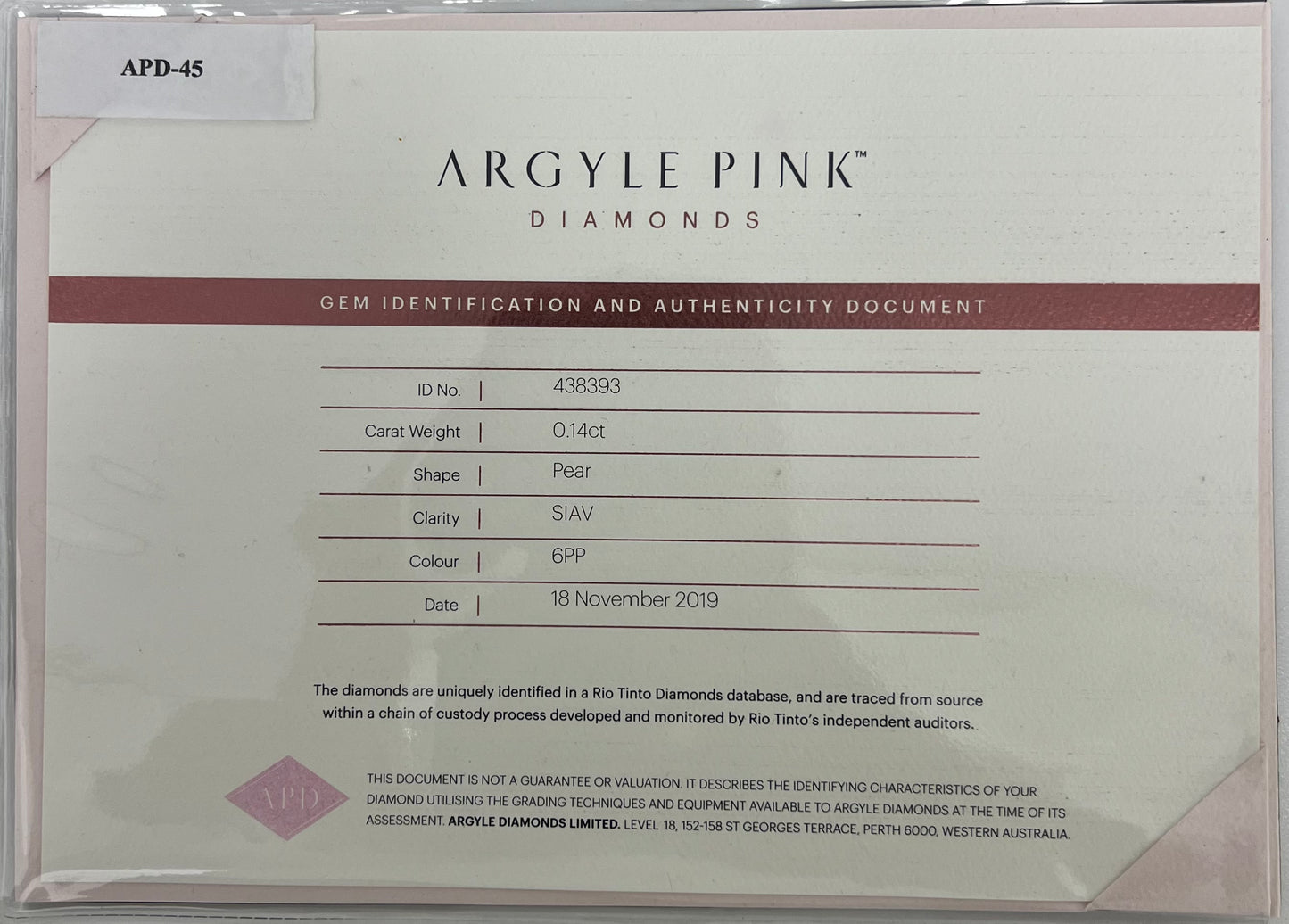 Argyle Pear 0.14ct 6PP SIAV Certified Loose Pink Diamond From WA