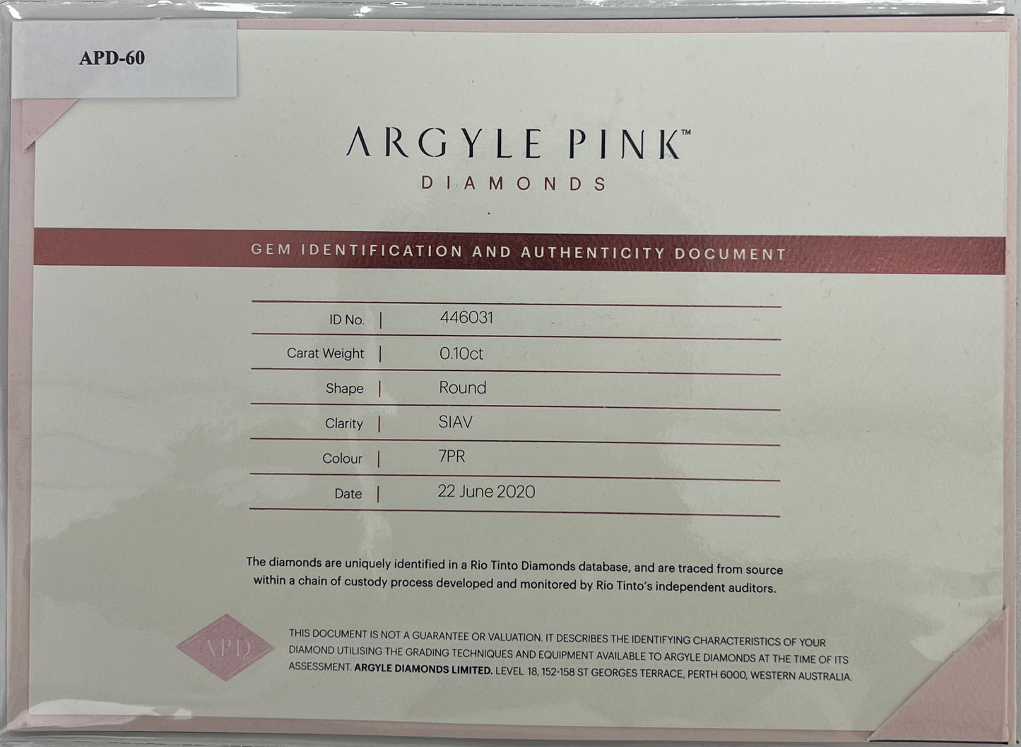 Argyle 7PR RB 0.10ct SIAV Certified Loose Pink Diamond From WA