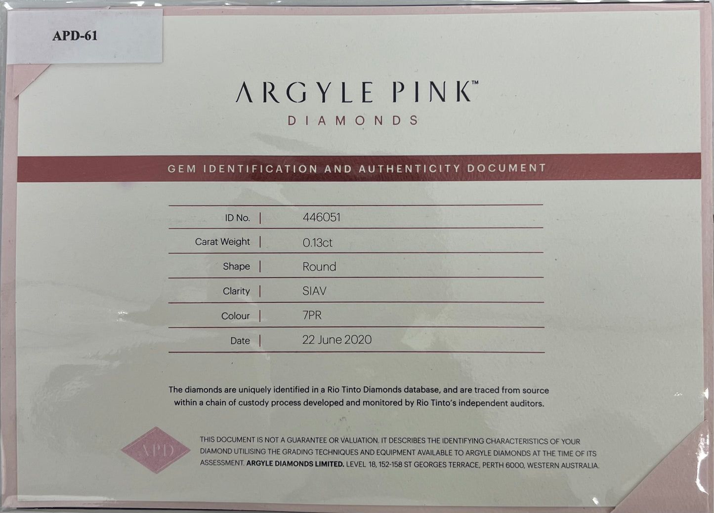 Argyle 7PR RB 0.13ct SIAV Certified Loose Pink Diamond From WA