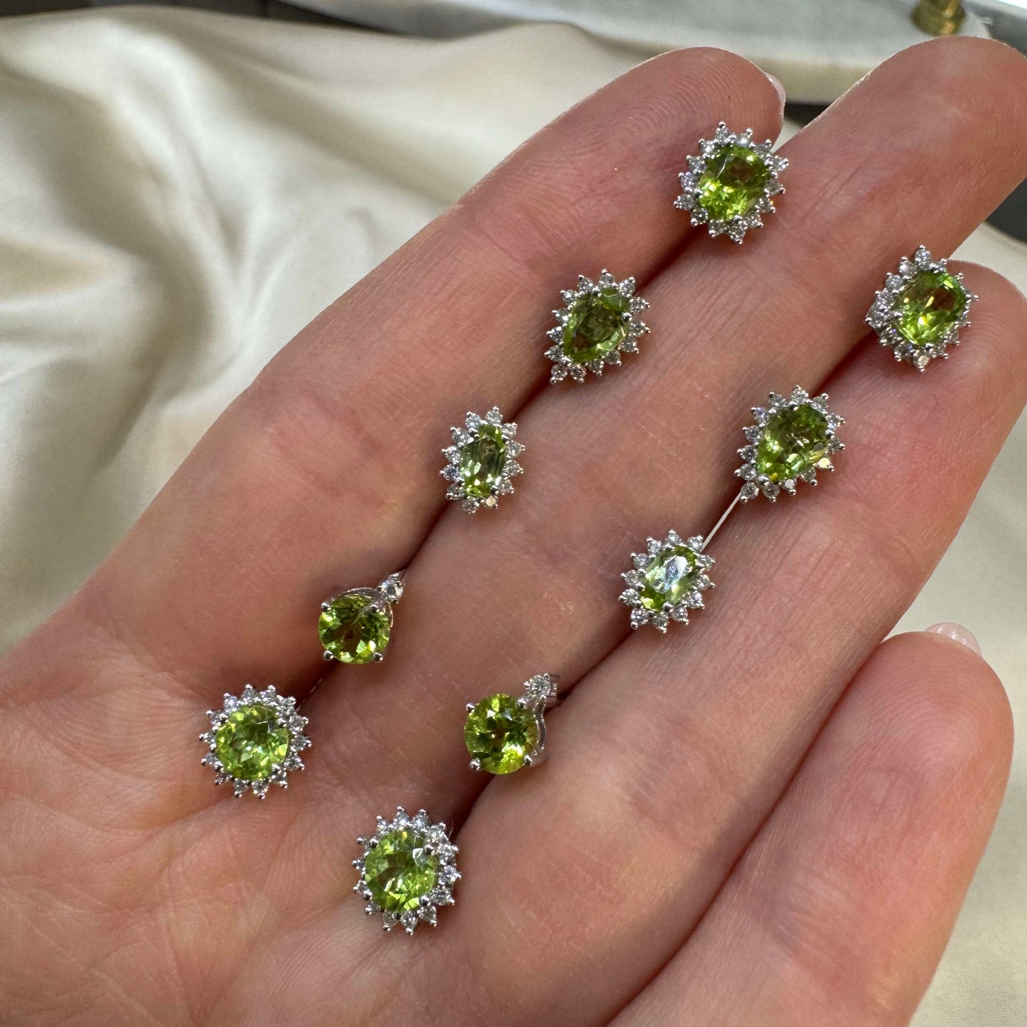 Peridot Halo Diamond Earrings