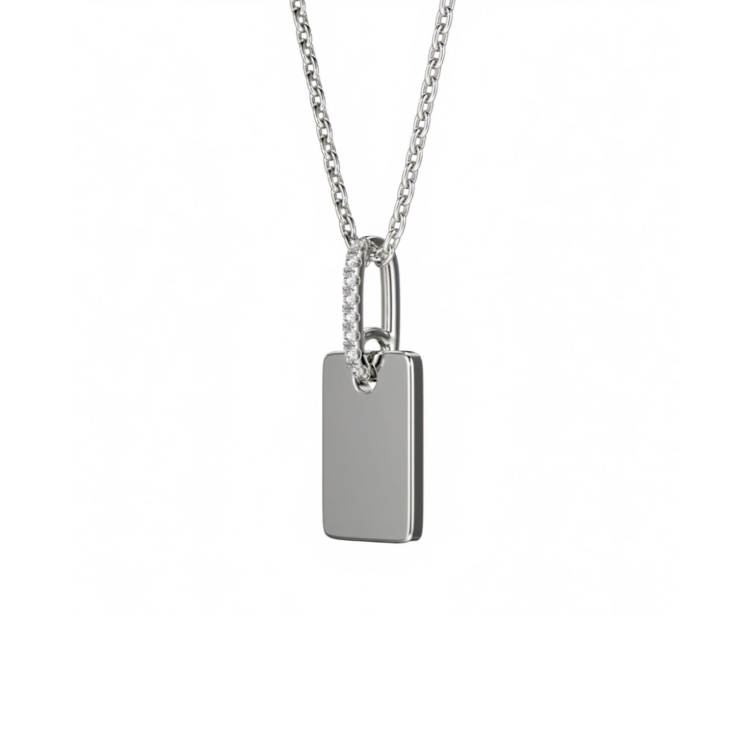 Rectangle Disc Diamond Wite Gold Pendant