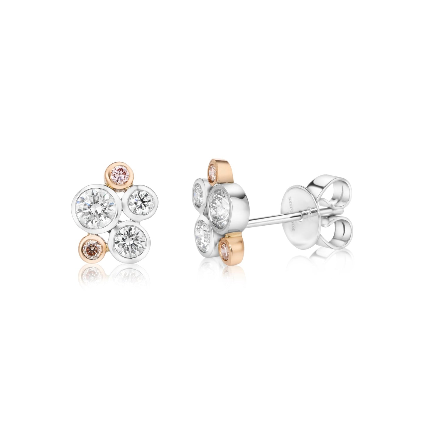 Bezel Set Pink Diamond Stud Earrings | 18ct White & Rose Gold