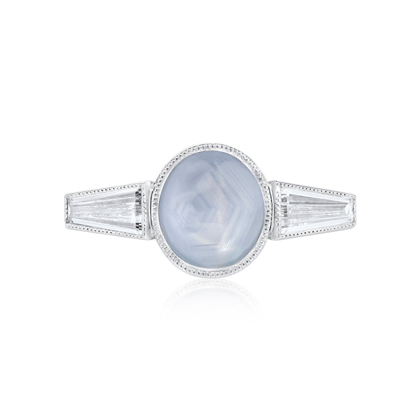 Grey Star Sapphire & Taper Diamond Ring