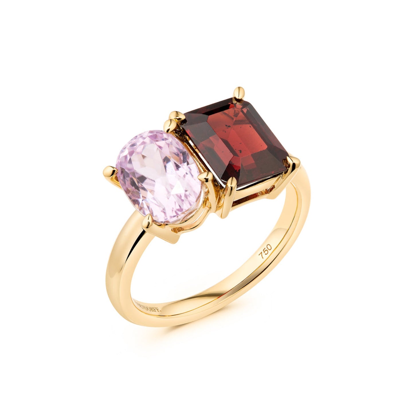 5.67ct Toi Et Moi Kunzite & Garnet Ring | 18ct Yellow Gold