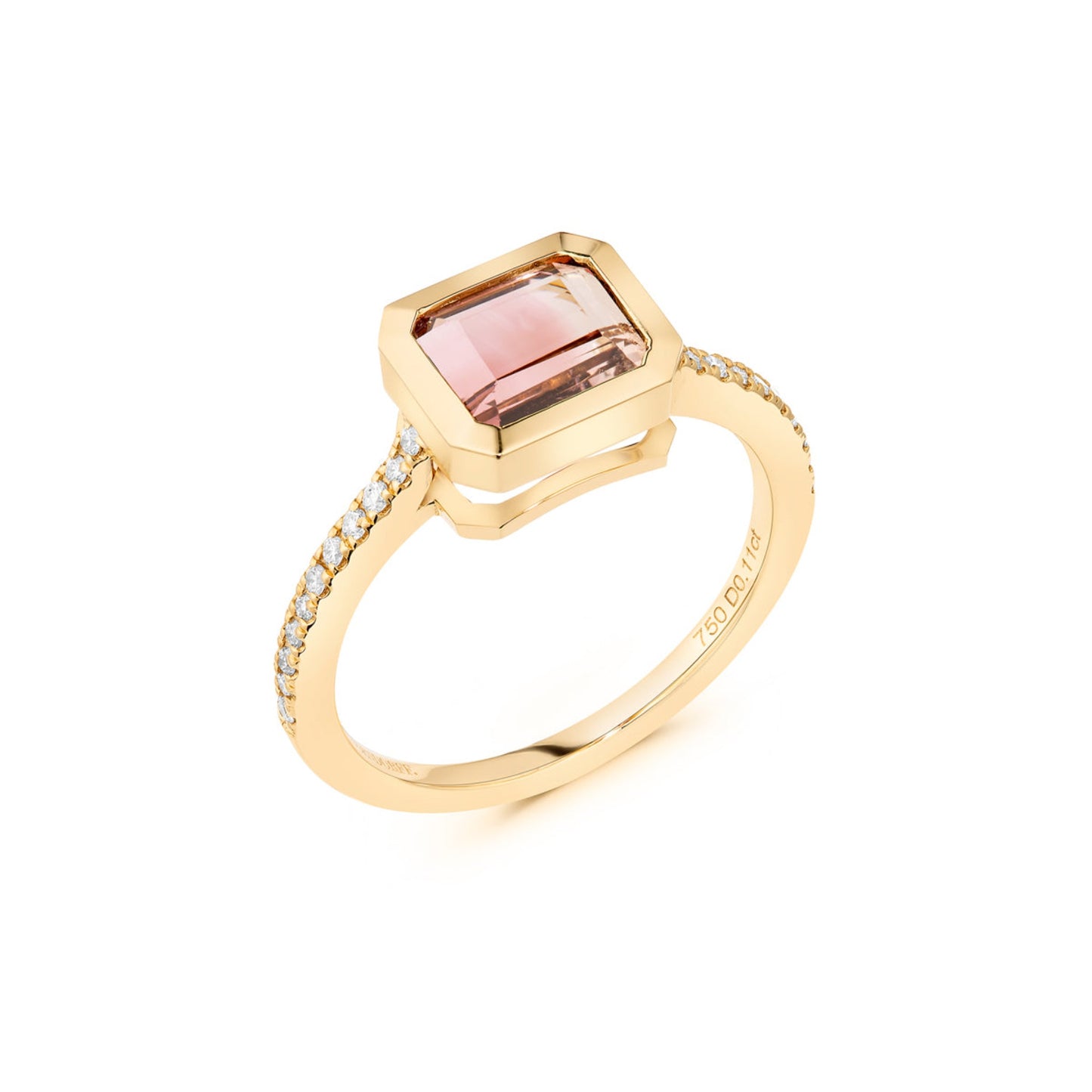 Tourmaline Red/Green Gradiant Bezel & Diamonds Ring | 18ct Yellow Gold