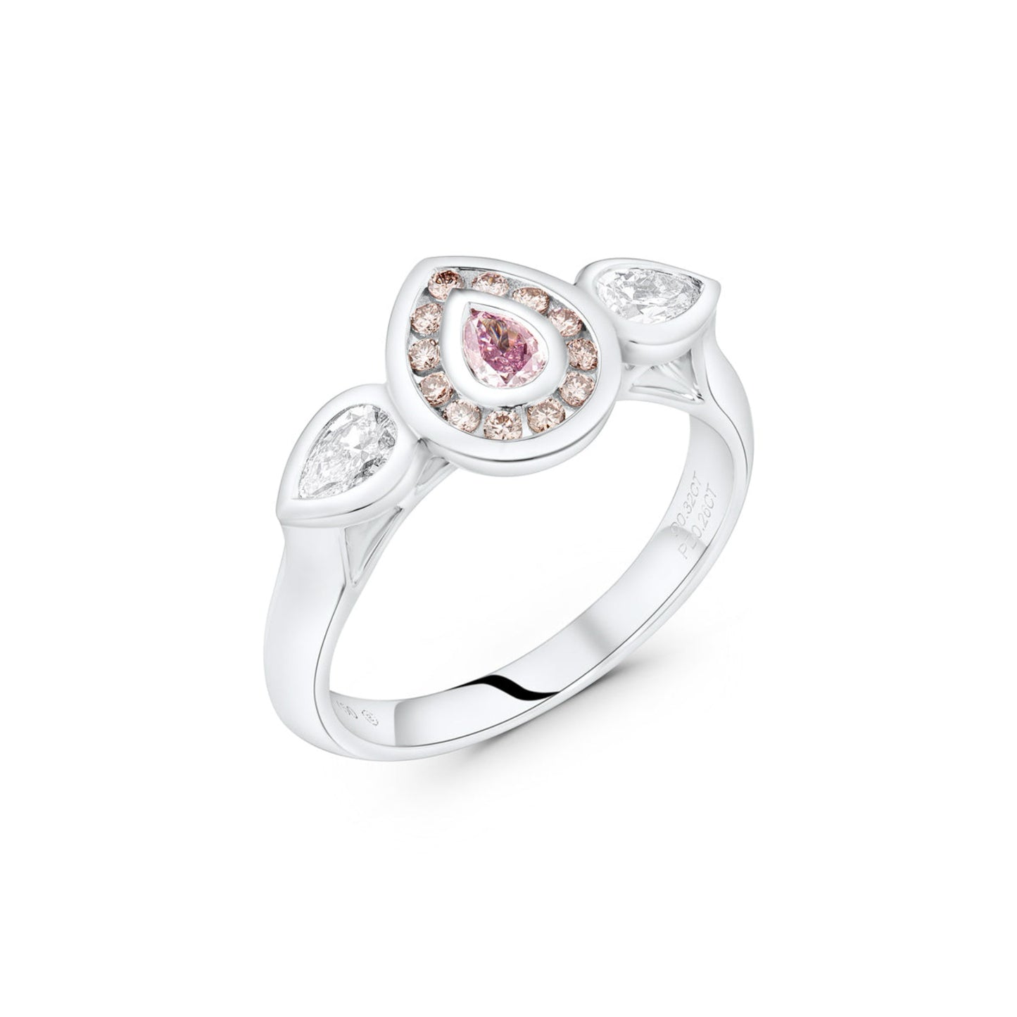 Pink & White Pear Diamond Halo Trilogy Ring | 18ct White Gold