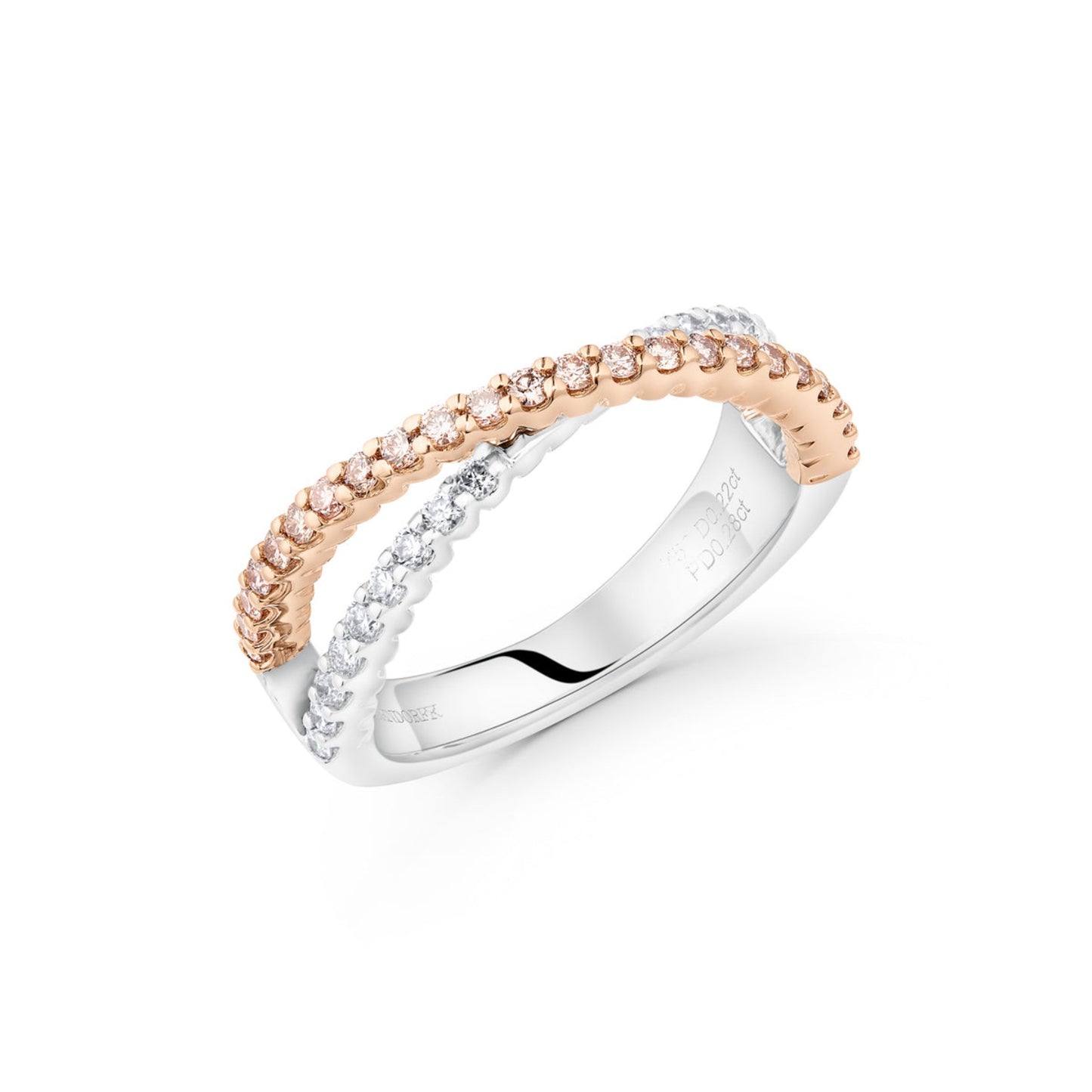 Cross Over Pink & White Diamond Ring | 18ct Rose & White Gold