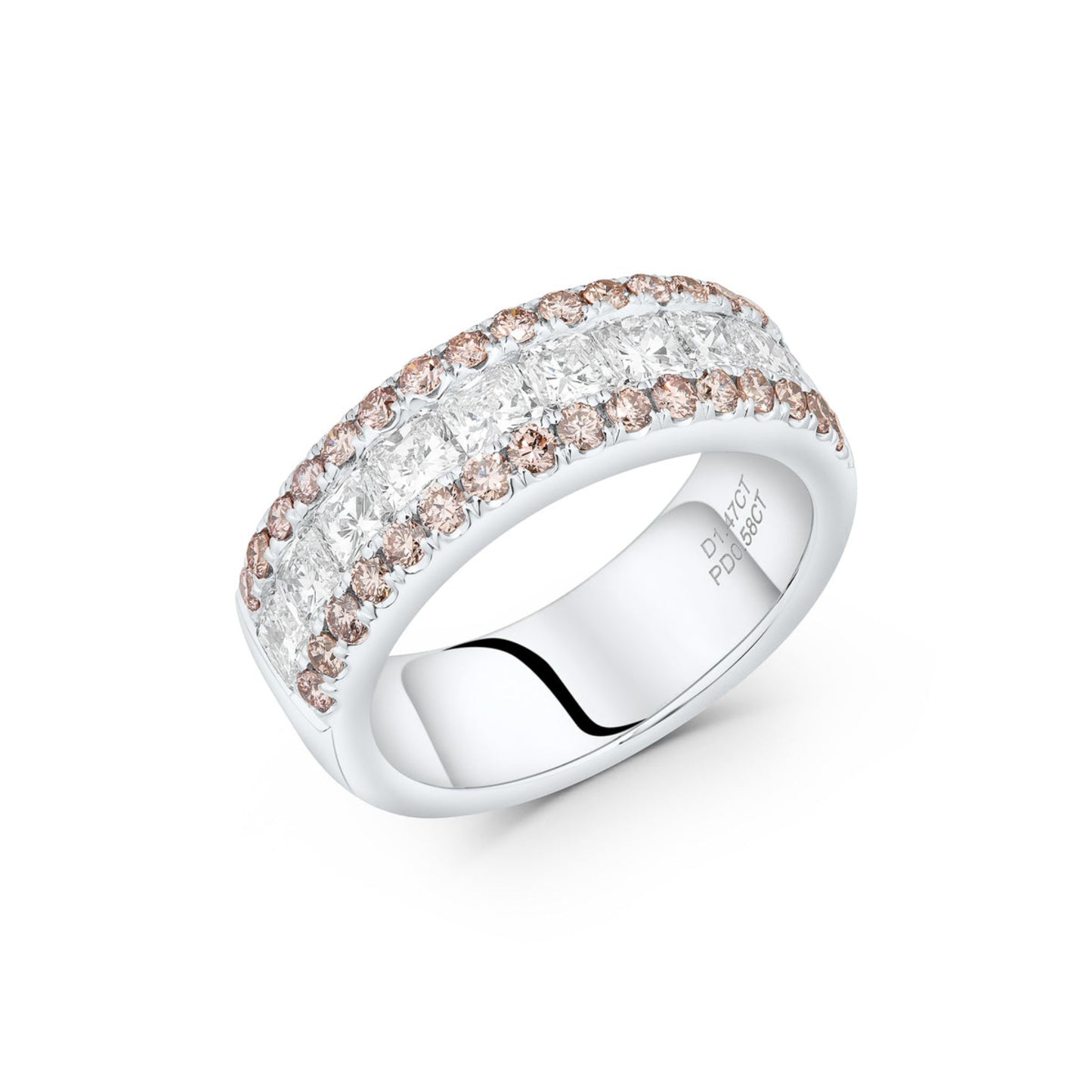 Three Row Pink & White Diamond Band | 18ct White Gold