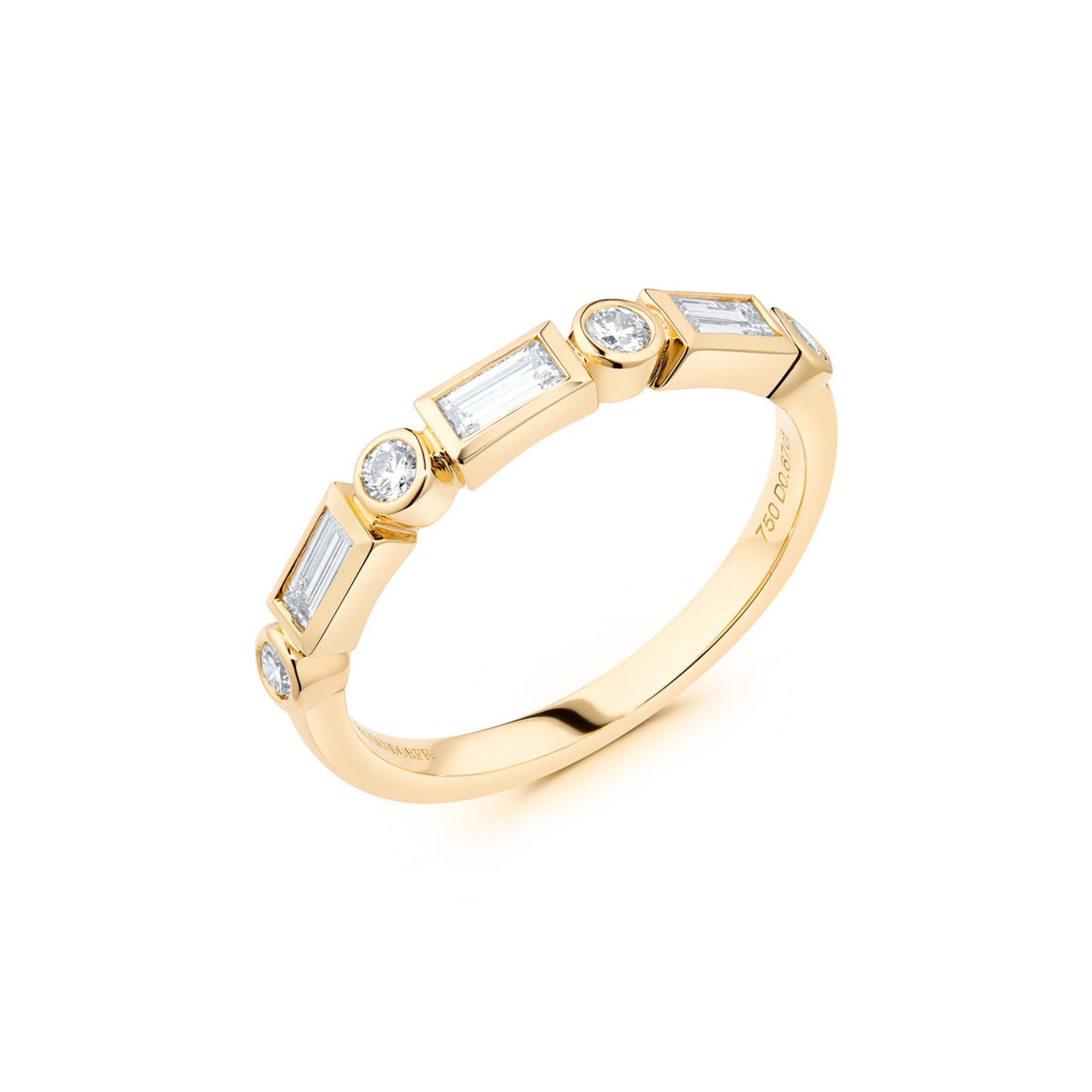 Baguette & Round Brilliant Bezel Diamond Ring | 18ct Yellow Gold