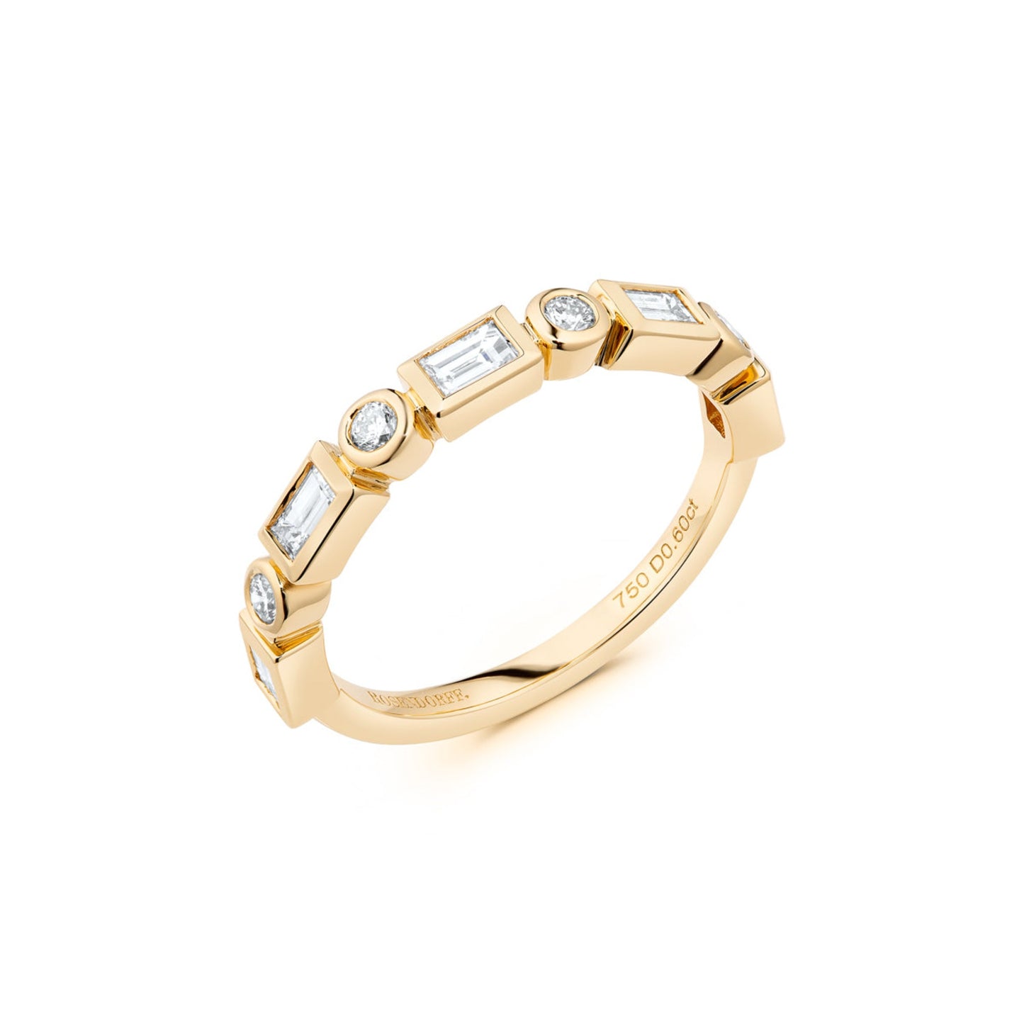 Baguette & Round Brilliant Bezel 9 Diamond Ring | 18ct Yellow Gold