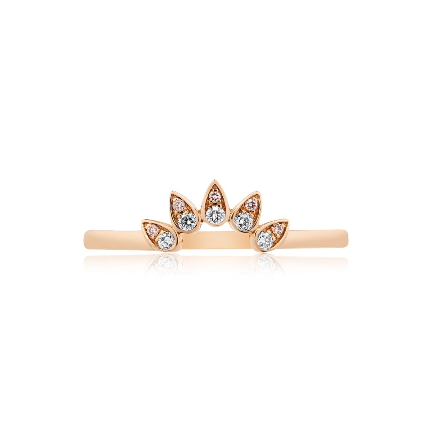 Crown Curved 5 Pink & White Diamond Rings