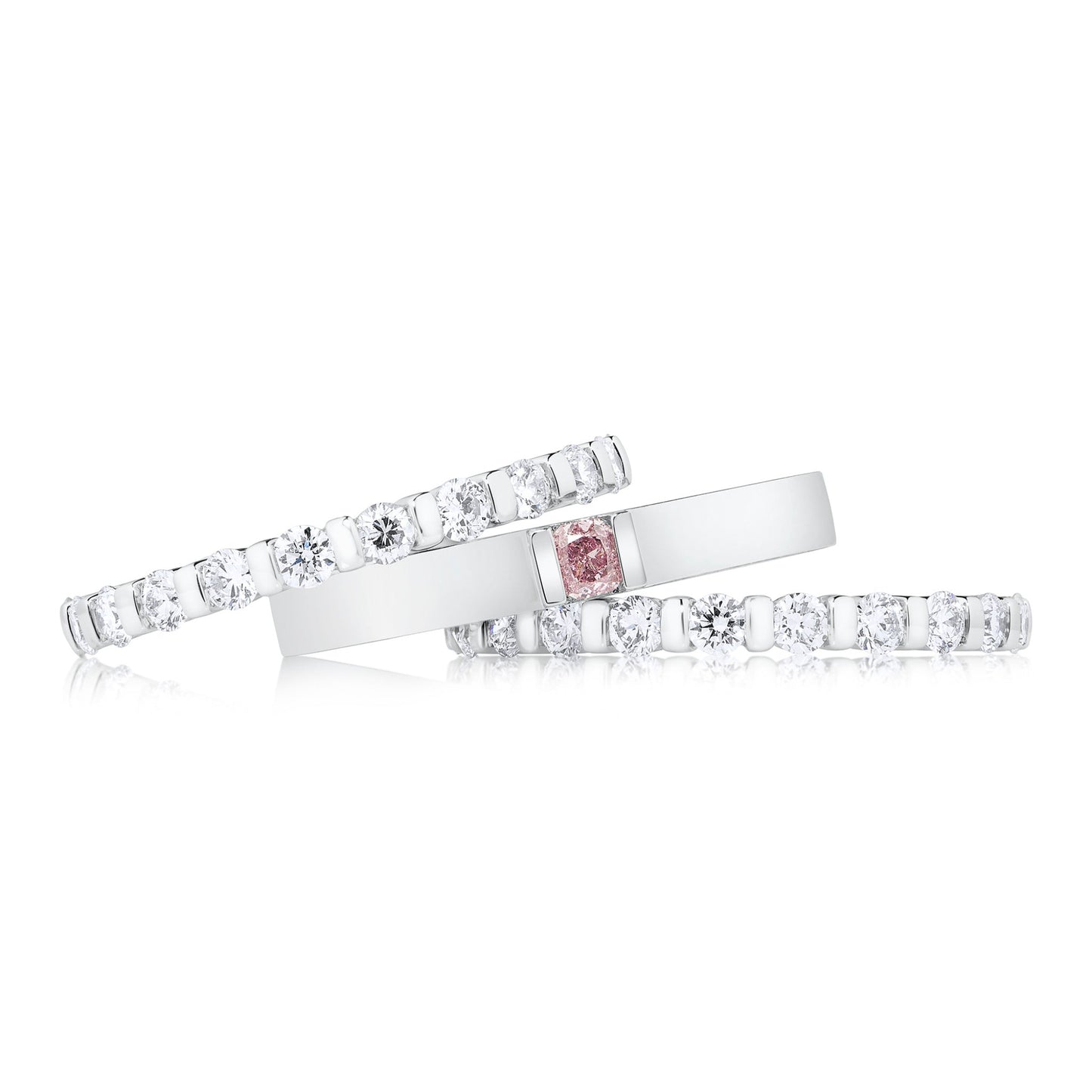 Radiant Pink Diamond & White Diamond Stacked Rings | 18ct White Gold