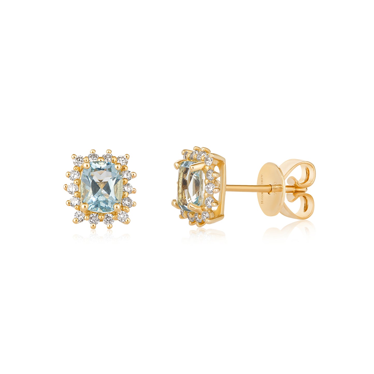 Cushion Aquamrine & Diamond Halo Stud Earrings
