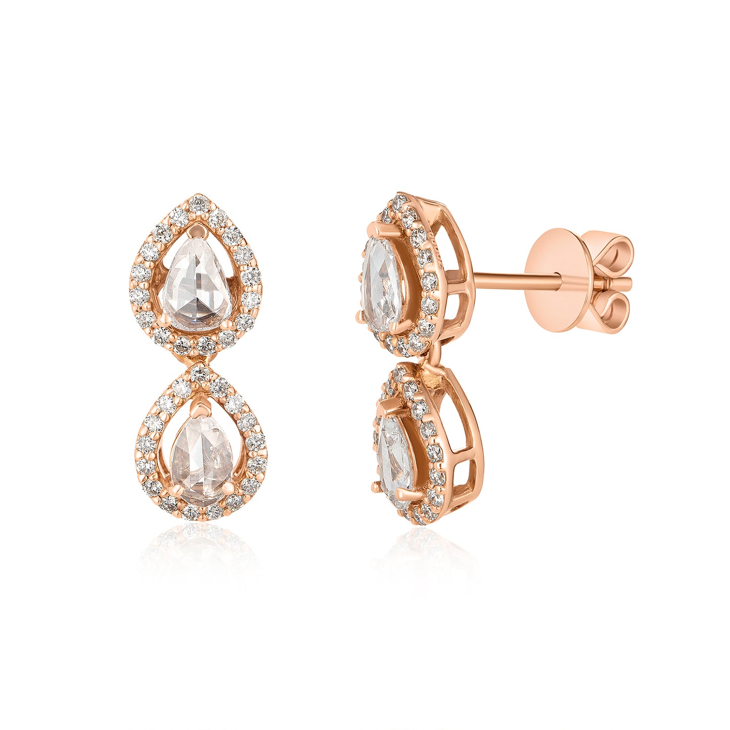 Double Pear Drop Halo Diamond Earrings