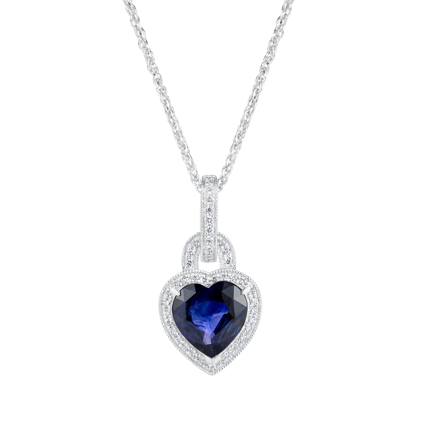 Royal Blue Hear Sapphire & Diamond Pendant