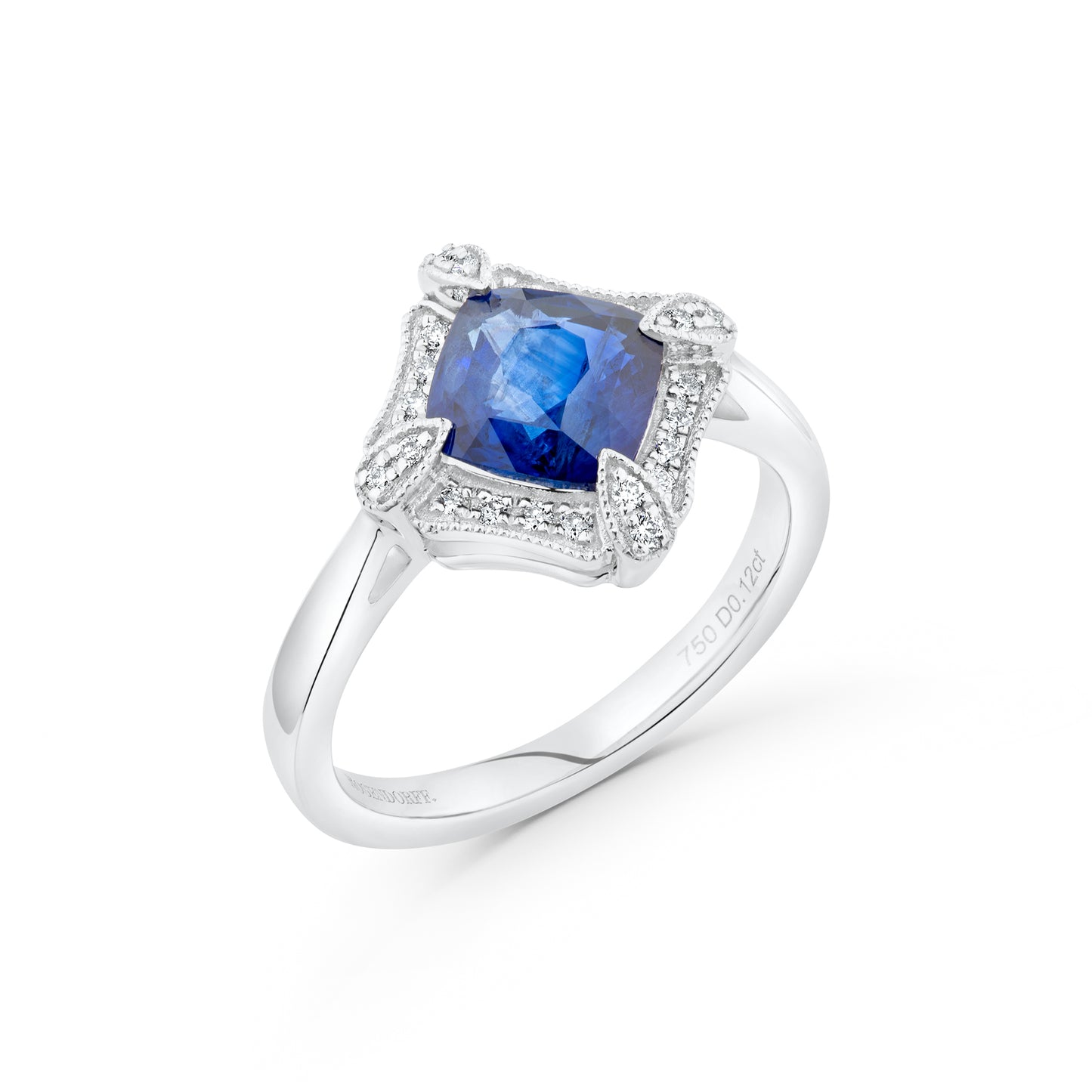 2.11ct Blue Sapphire & Diamond Art Deco Ring