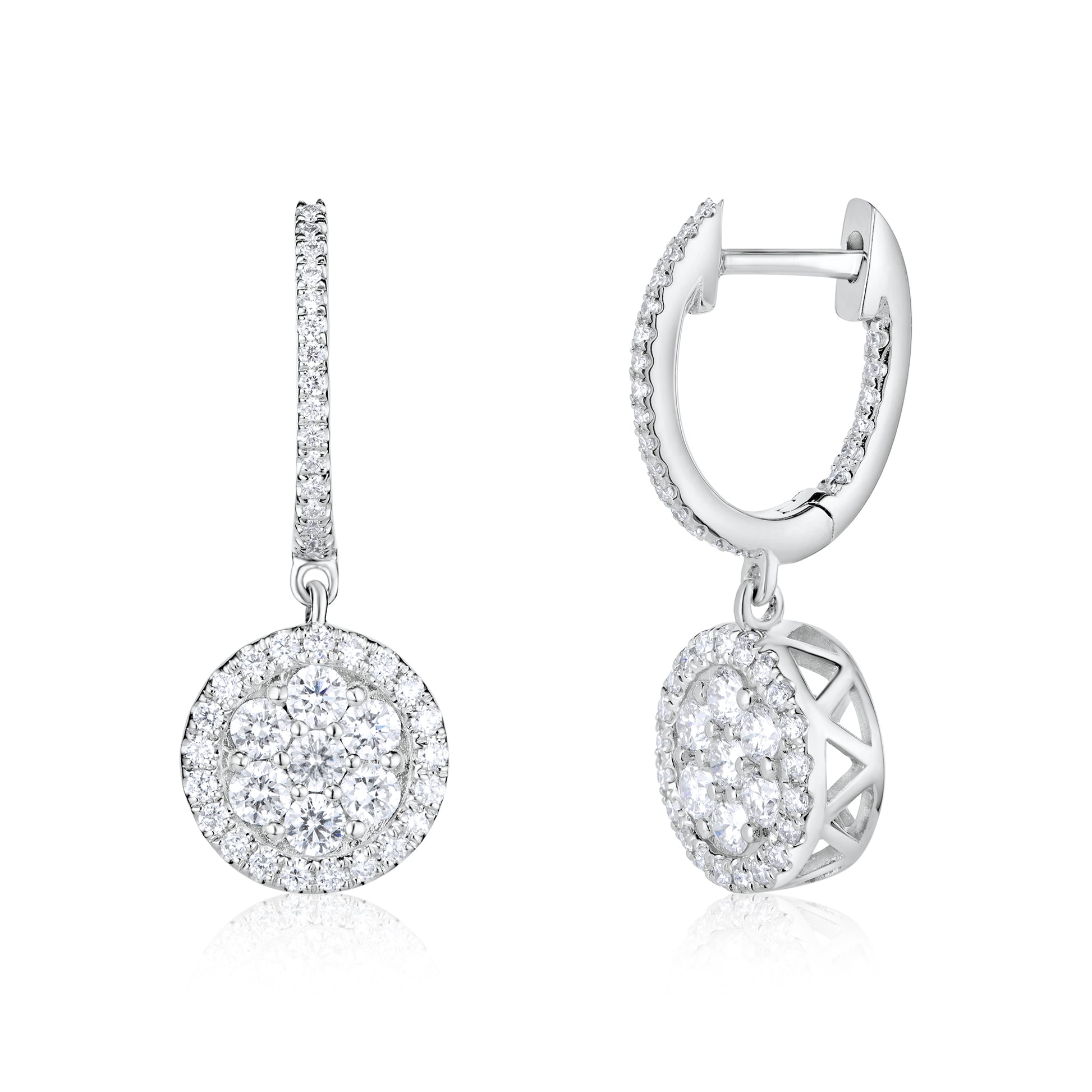 Cluster Halo Drop Diamond Earrings