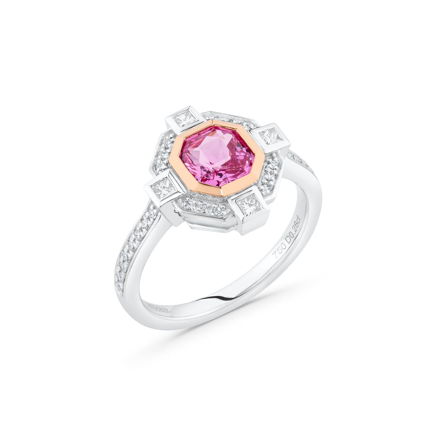 Pink Octagon Sapphire & Diamond Ring