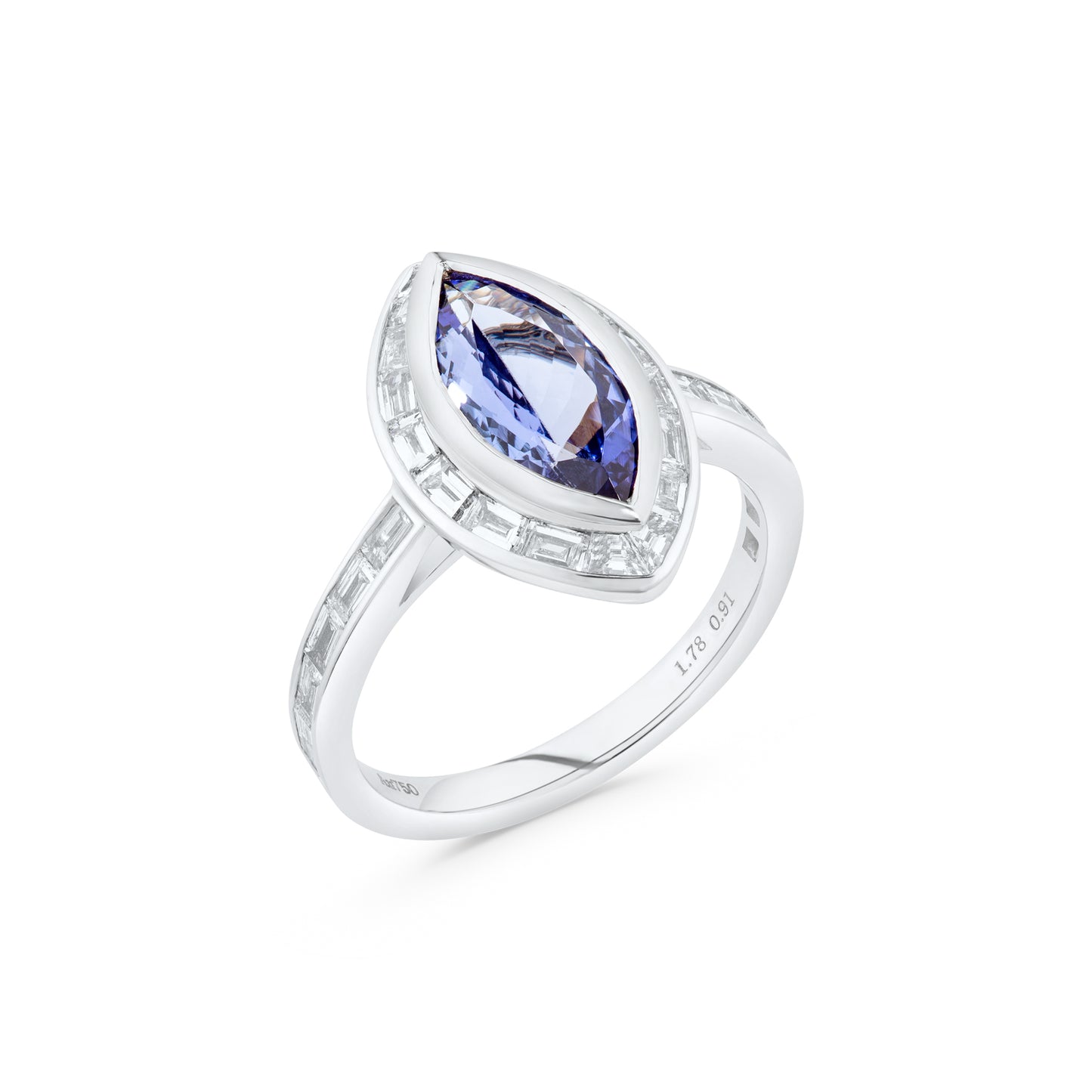 1.60ct Tanzanite Marquise & Baguette Halo Ring