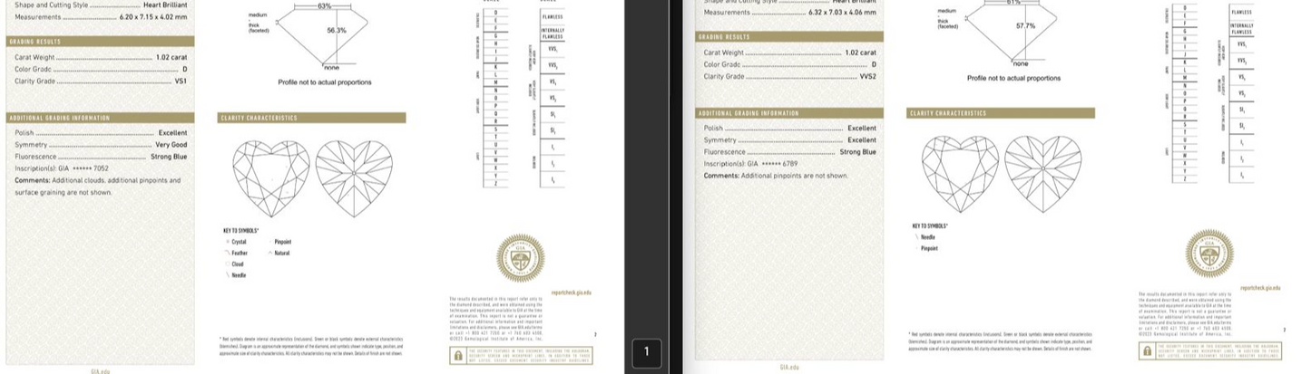 Matched Pair 2=2.02ct Heart Natural Diamonds (GIA)