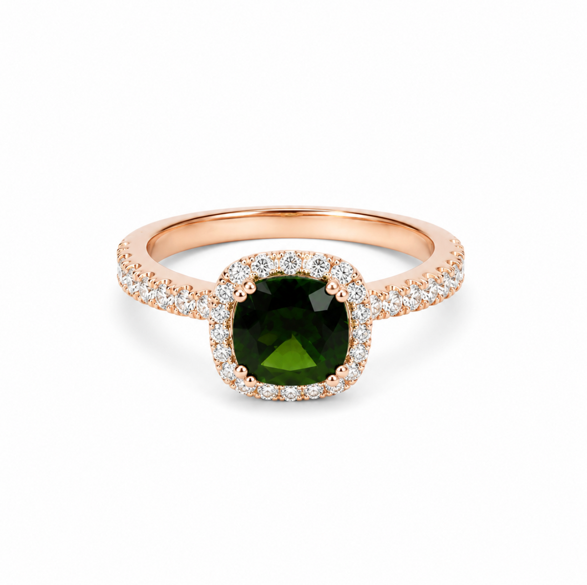 Green Tourmaline Halo Ring in Rose Gold