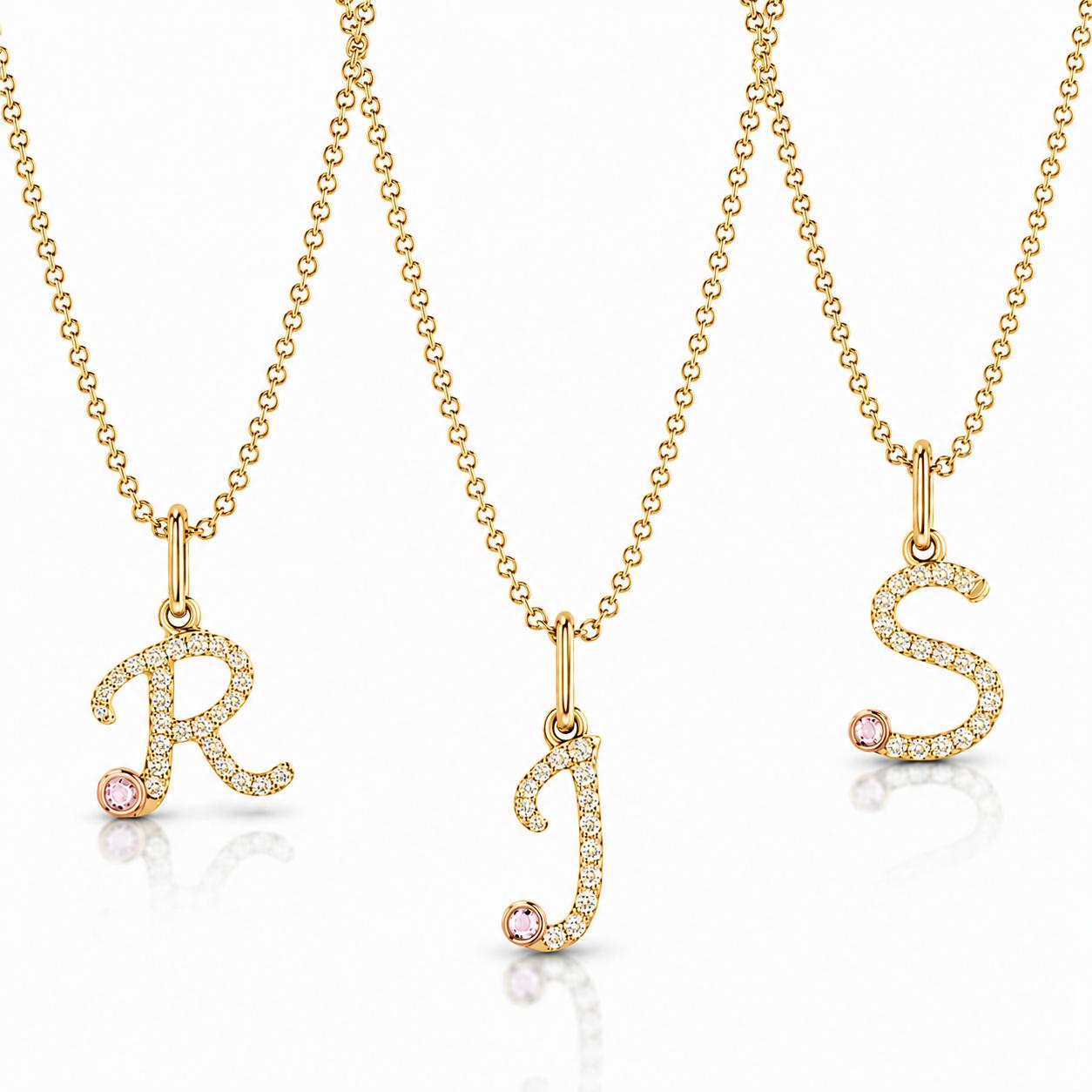 18ct Yellow Gold Initial Letter with Signature Pink Diamond