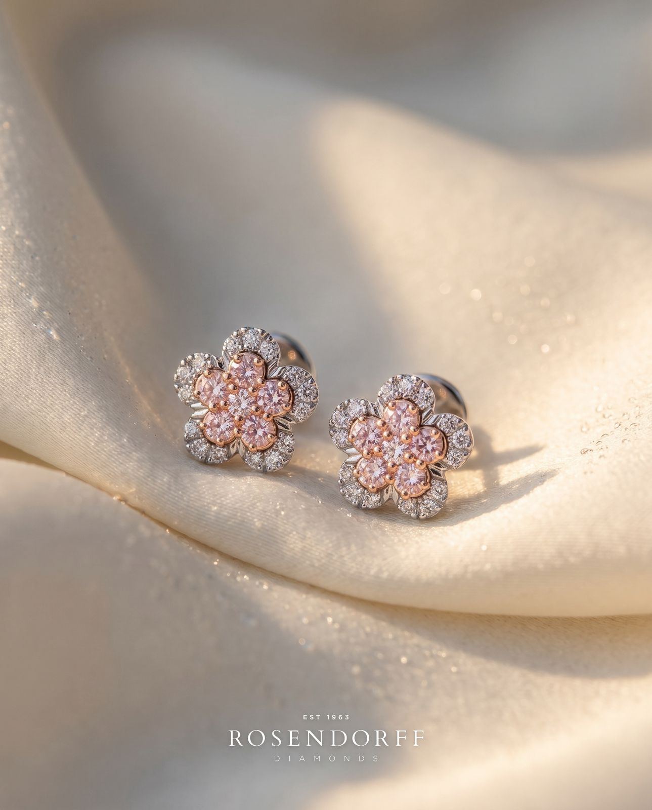 Large Eminence Pinks Diamond Flower Earrings