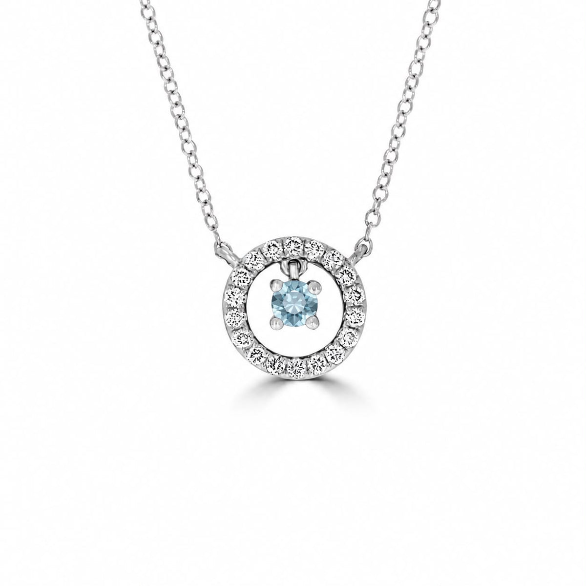 Floating Halo Aquamarine and Diamond Pendant