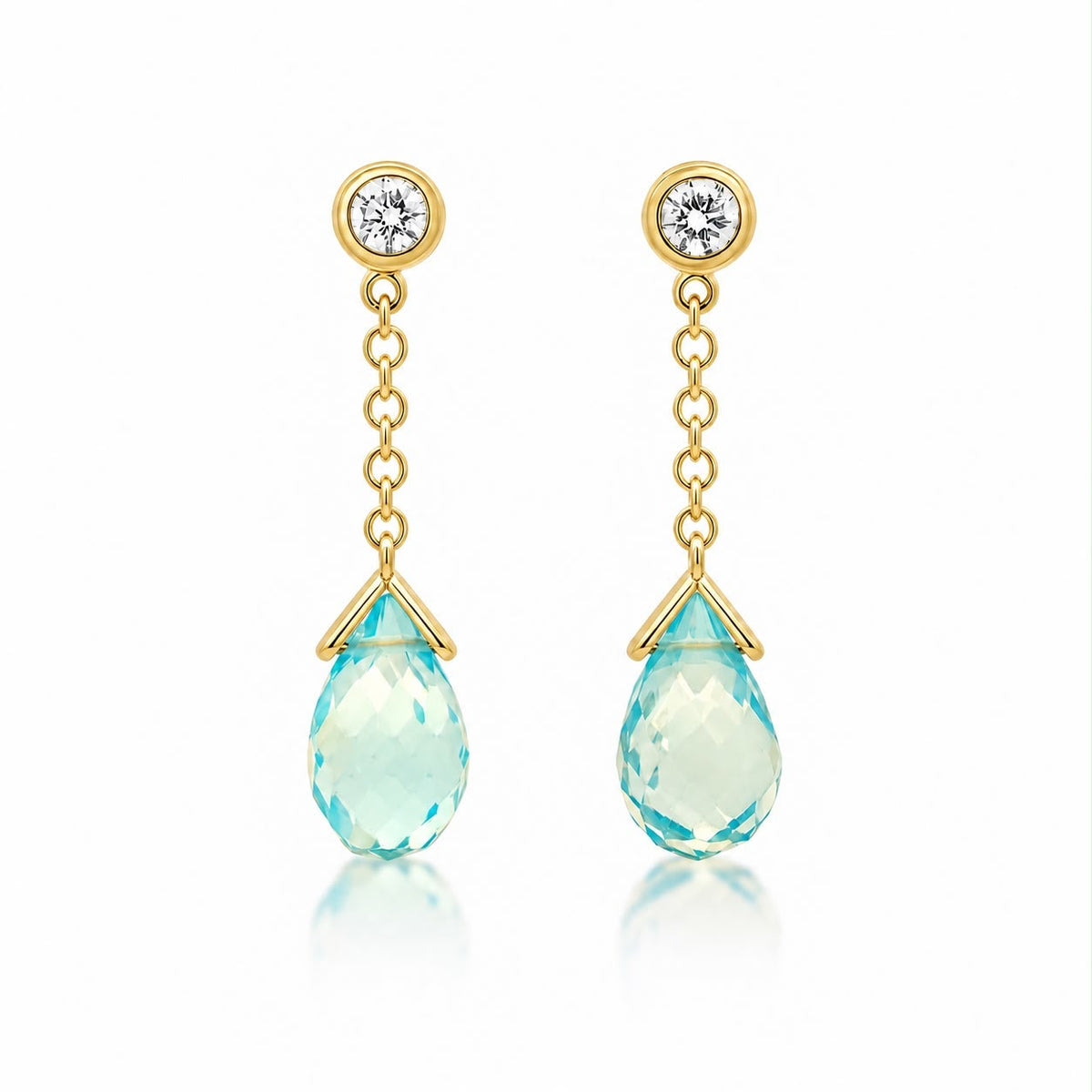 Topaz and Diamonds Drop Earrings | 18ct Yellow