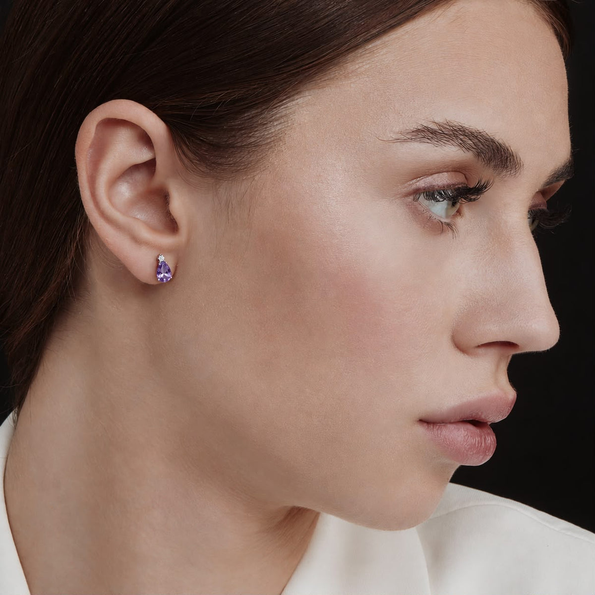 Pear Shape Amethyst and Diamond Stud Earrings