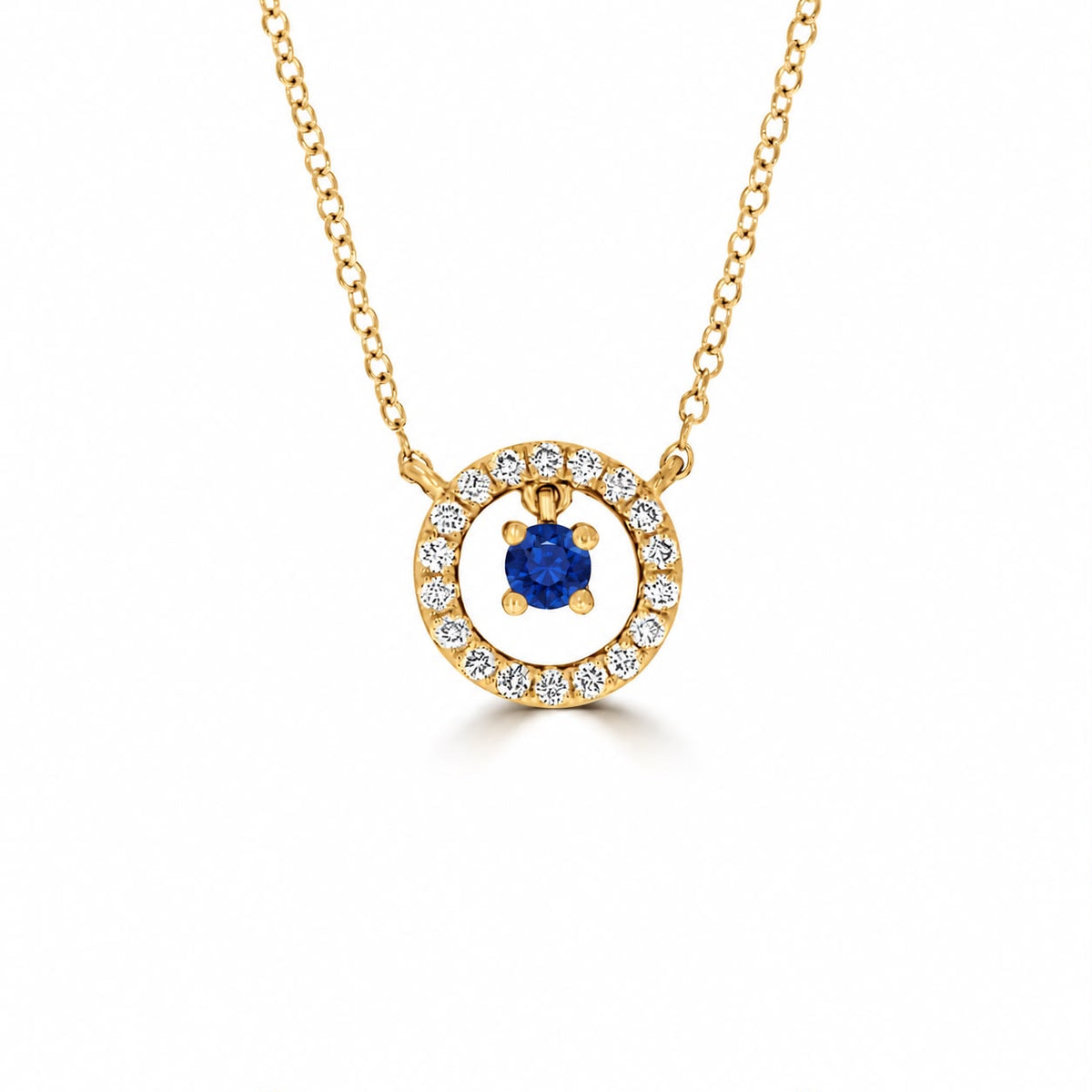 Floating Halo Blue Sapphire and Diamond Pendant