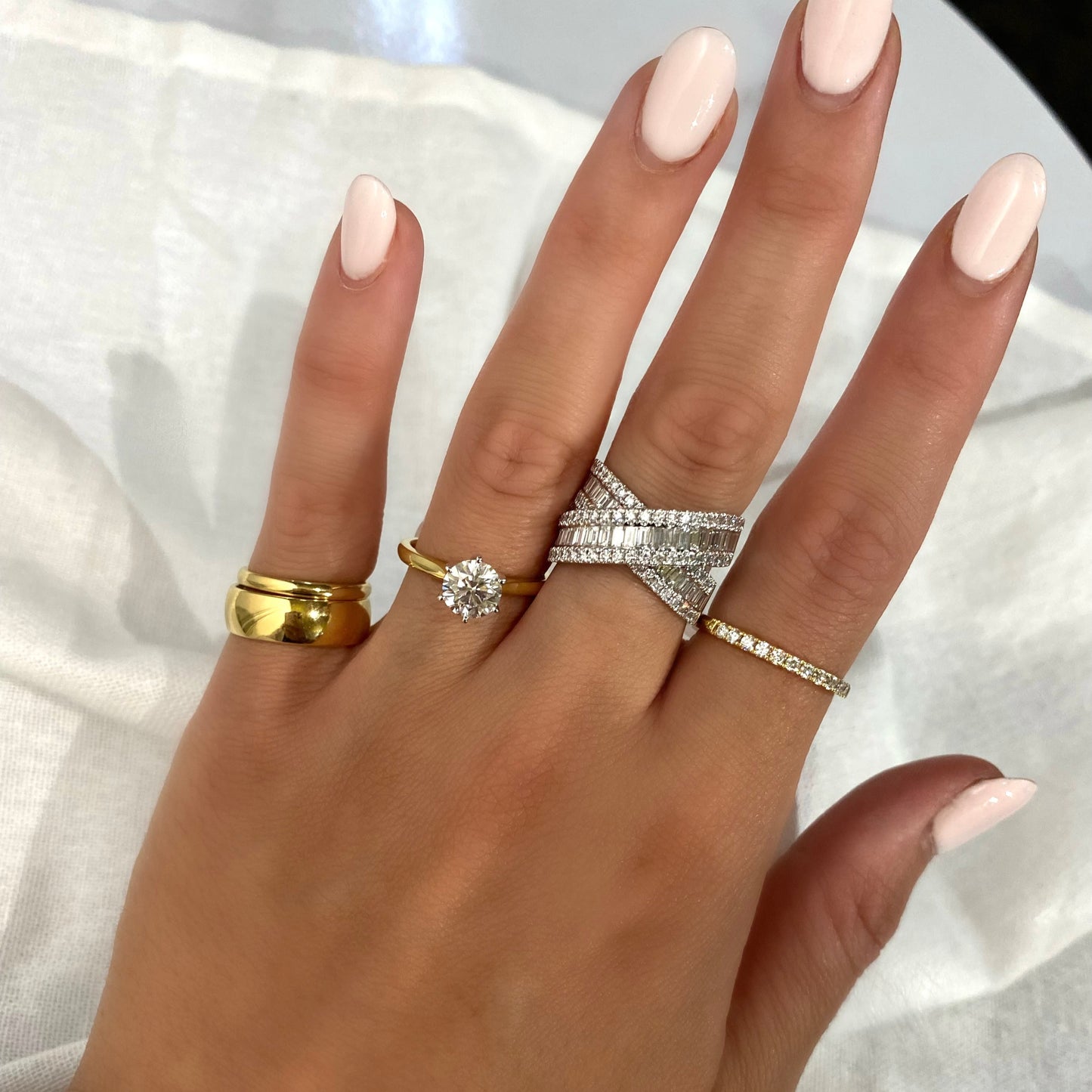 Wide Baguette Crossover Ring