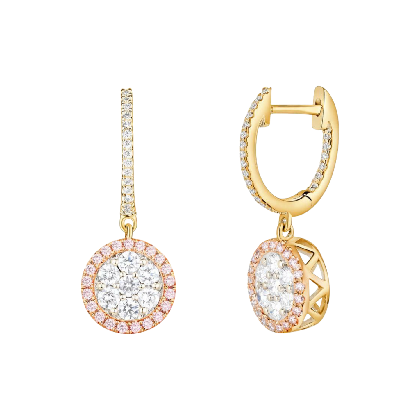 Eminence Pinks Diamond Cluster Halo Drop Earrings