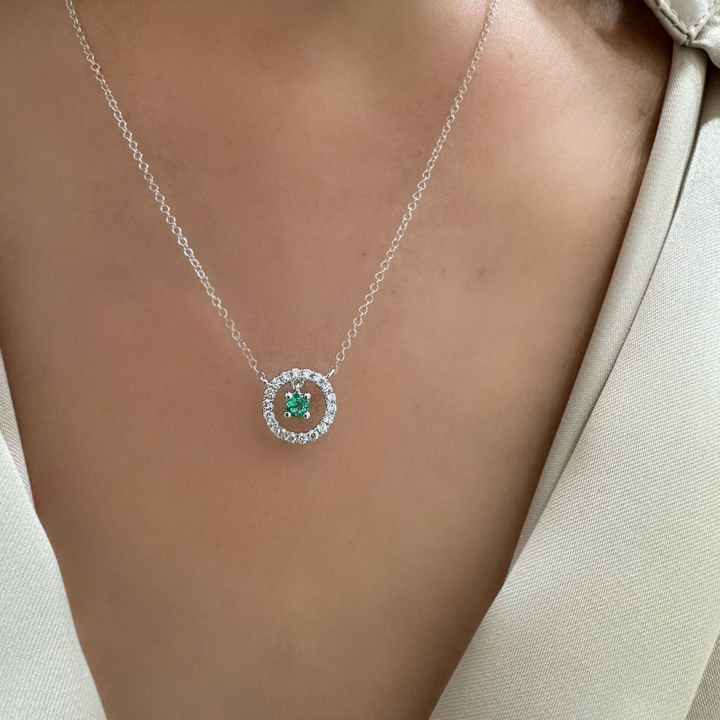 Floating Halo Emerald & Diamond Pendant