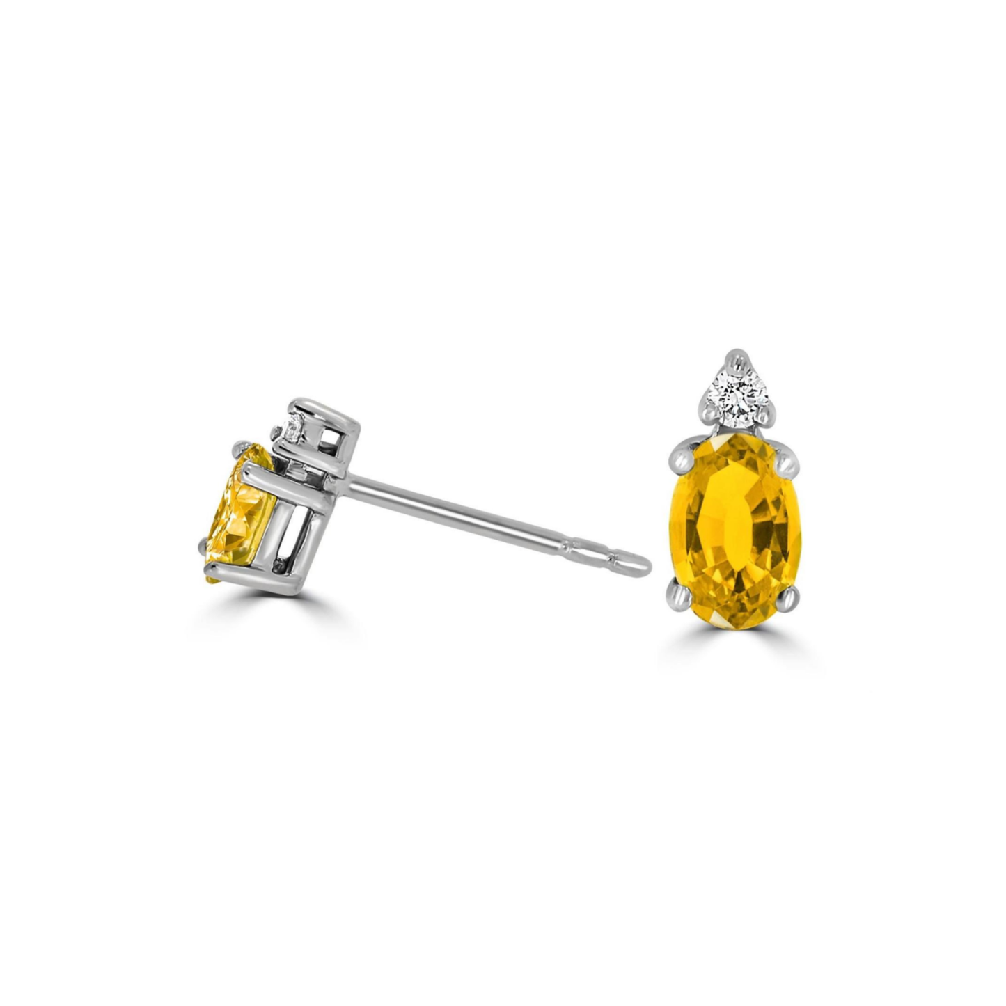 Oval Citrine and Diamond Stud Earrings