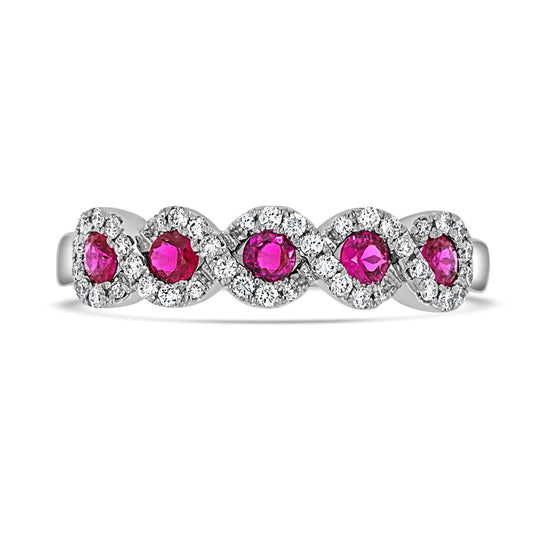 Twist Halo Ruby & Diamond Ring - Rosendorff Diamond Jewellers