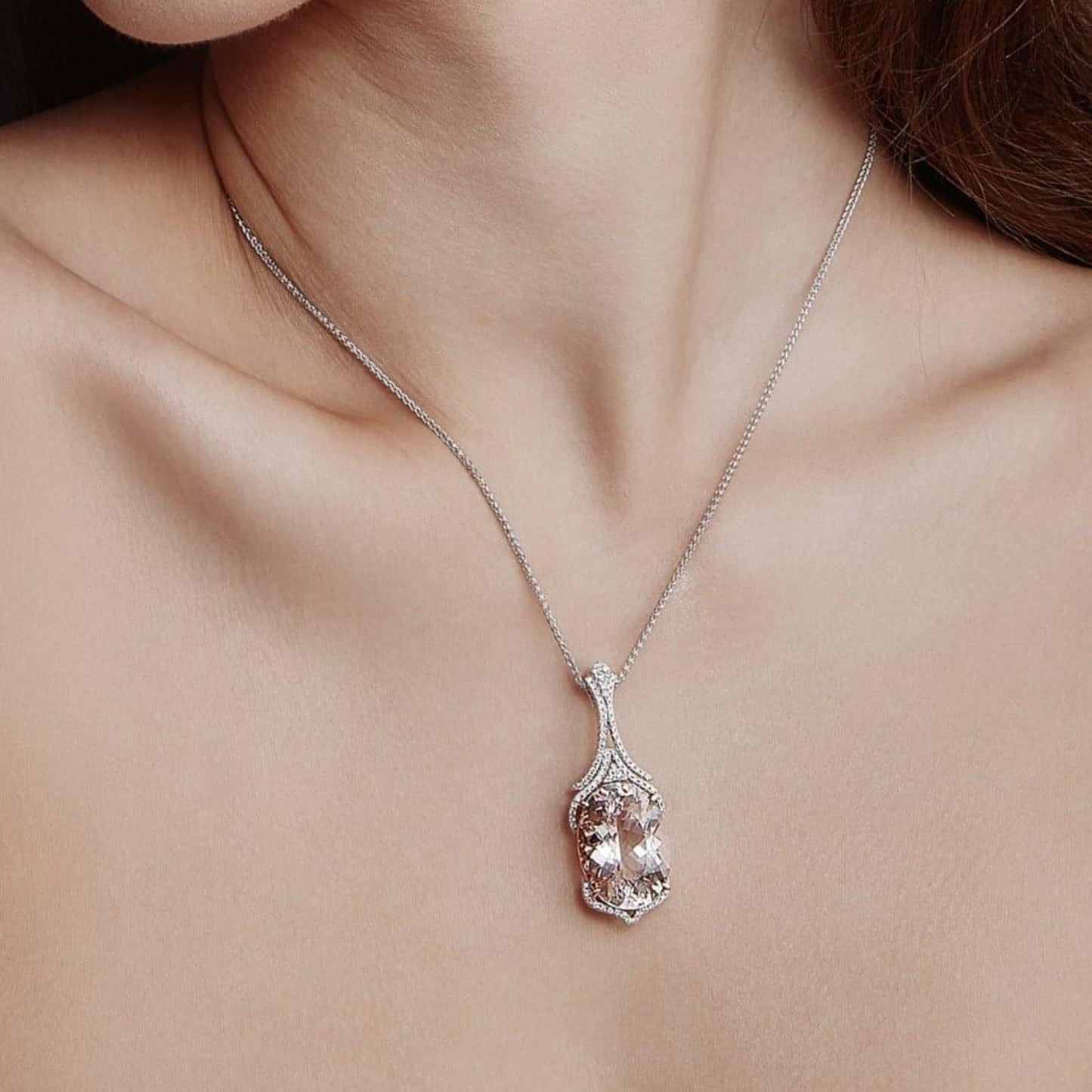 Oval Morganite & Diamond Pendant | 18ct White Gold - Rosendorff Diamond Jewellers