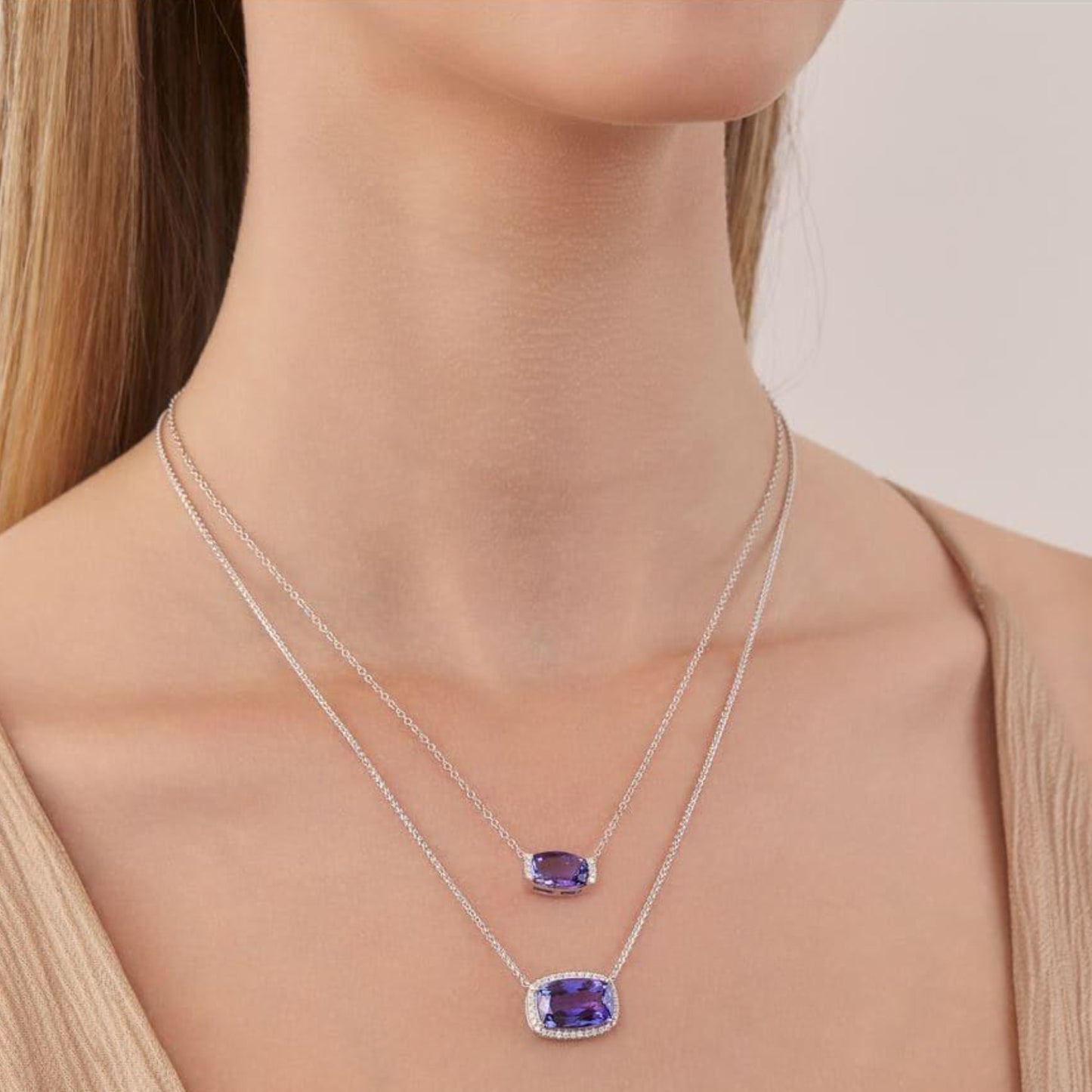 Cushion Cut Tanzanite Pendant with Diamond Frame - Rosendorff Diamond Jewellers
