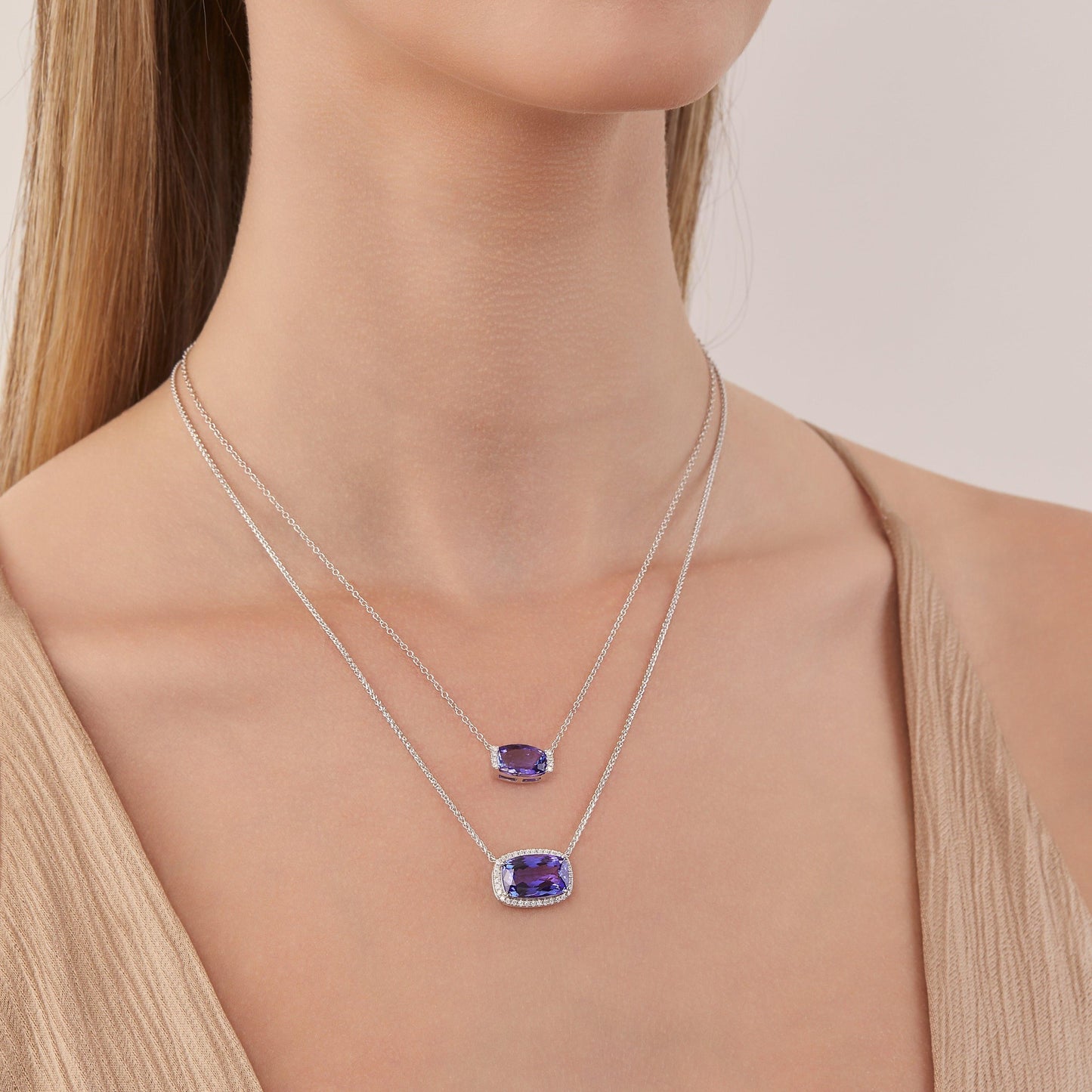 Cushion Cut Tanzanite and Diamond Halo Pendant - Rosendorff Diamond Jewellers