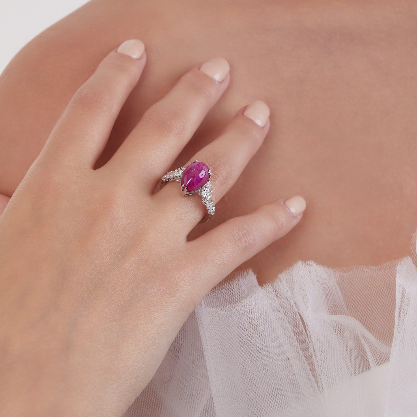 Pear Shape Cabochon Ruby and Diamond Ring - Rosendorff Diamond Jewellers