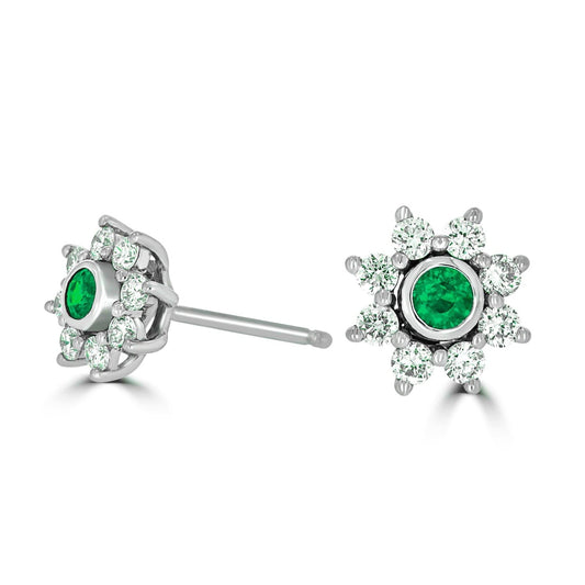 Star Halo Emerald & Diamond Earrings - Rosendorff Diamond Jewellers