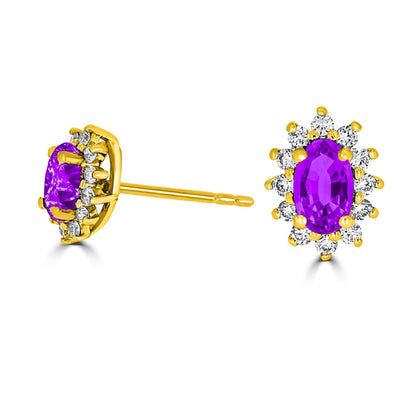 Amethyst Halo Diamond Earrings | 18ct Yellow Gold