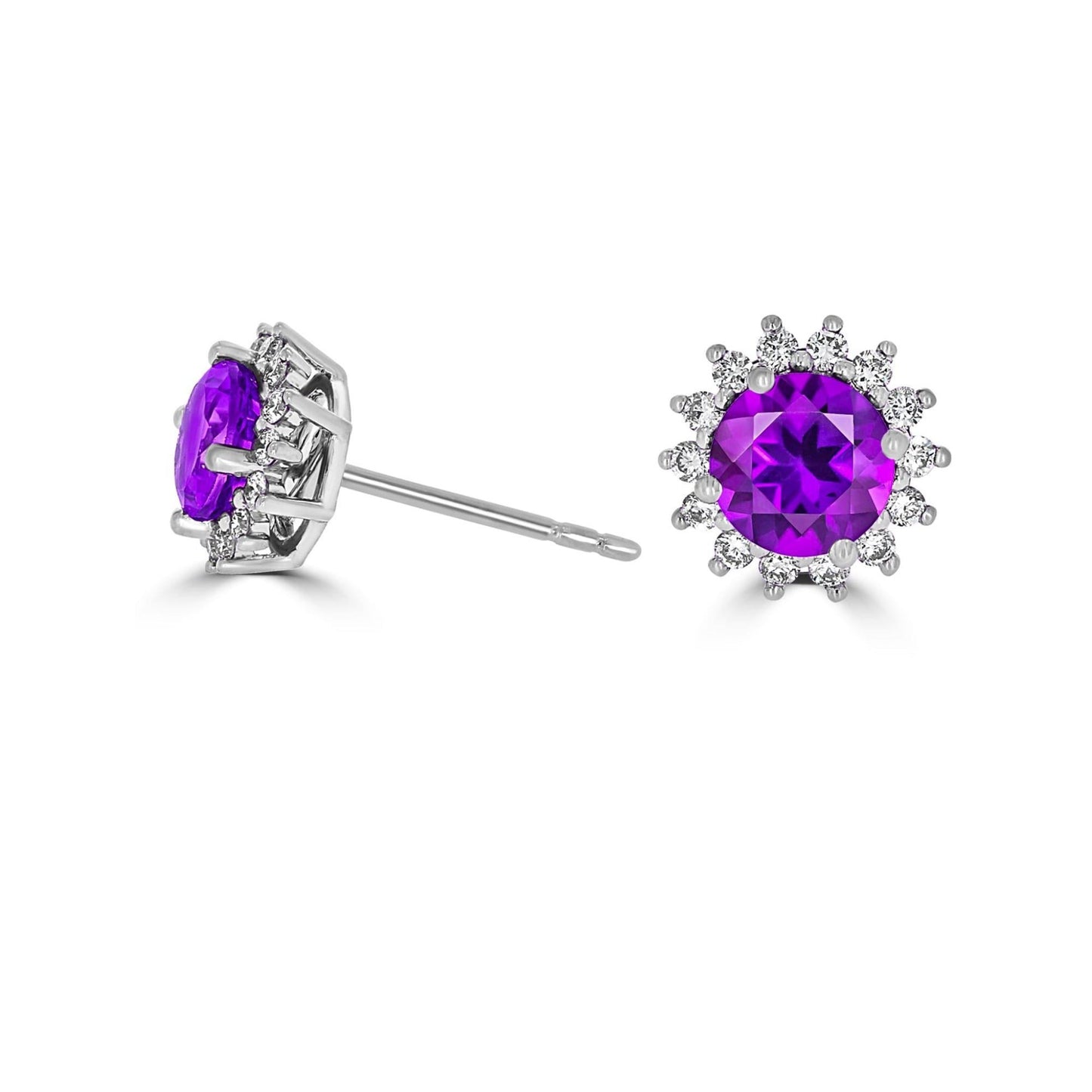 Amethyst Halo Diamond Earrings | 18ct White Gold
