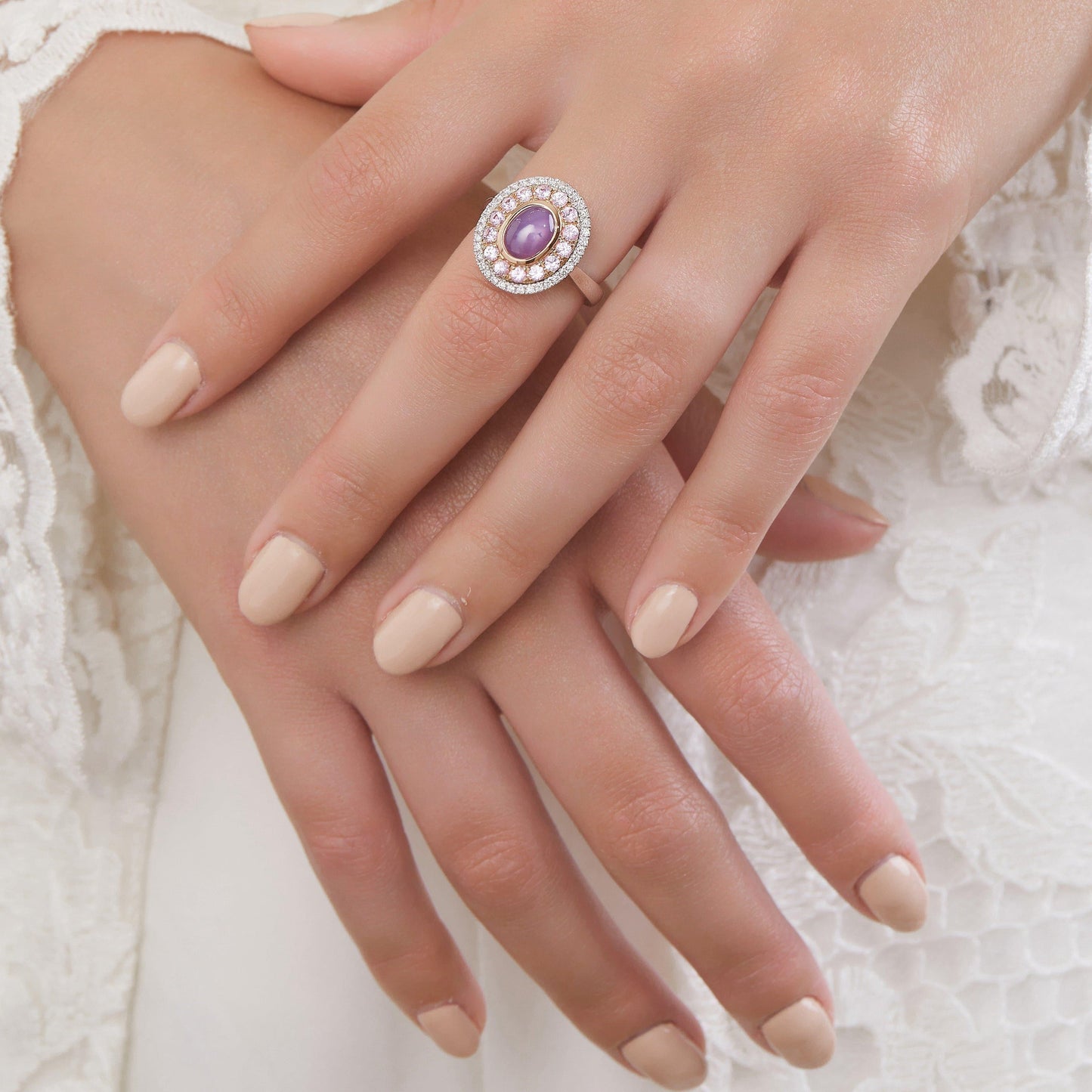 Purple Star Sapphire Halo Dress Ring - Rosendorff Diamond Jewellers