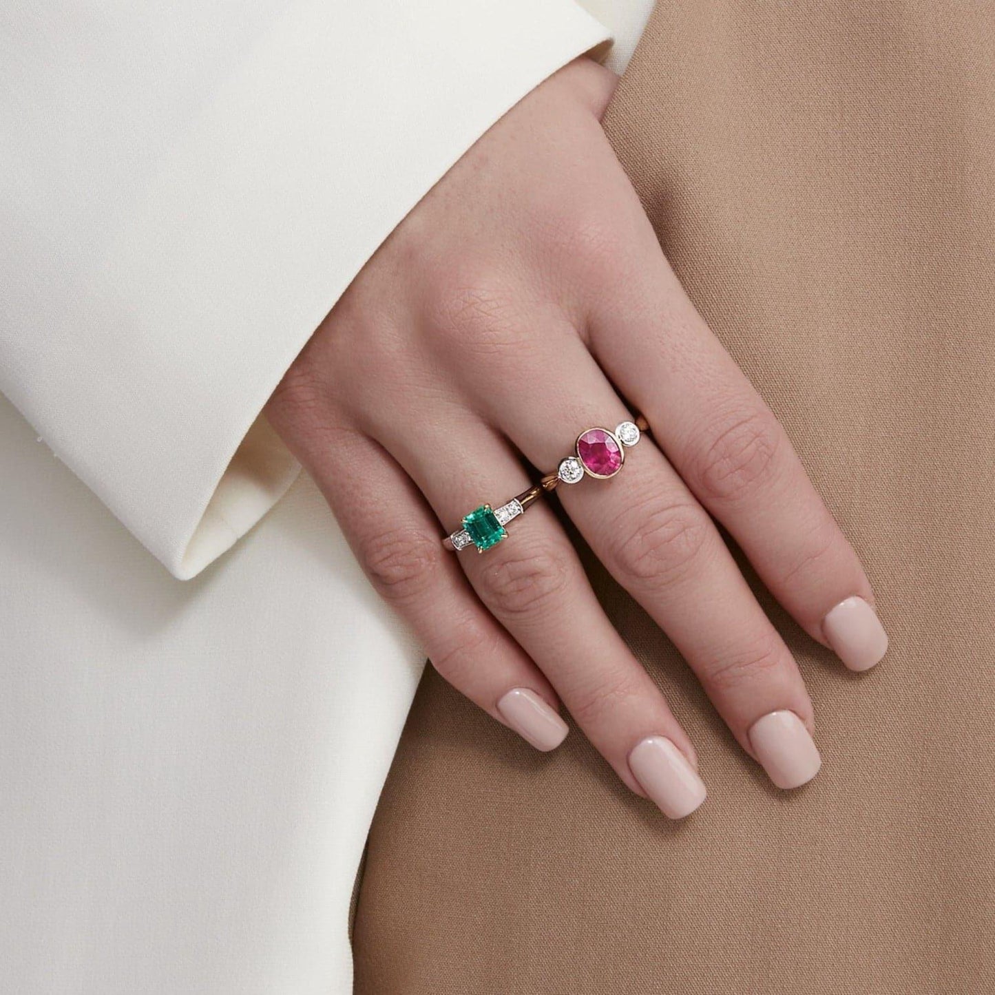 Emerald and Diamond Trilogy Ring - Rosendorff Diamond Jewellers